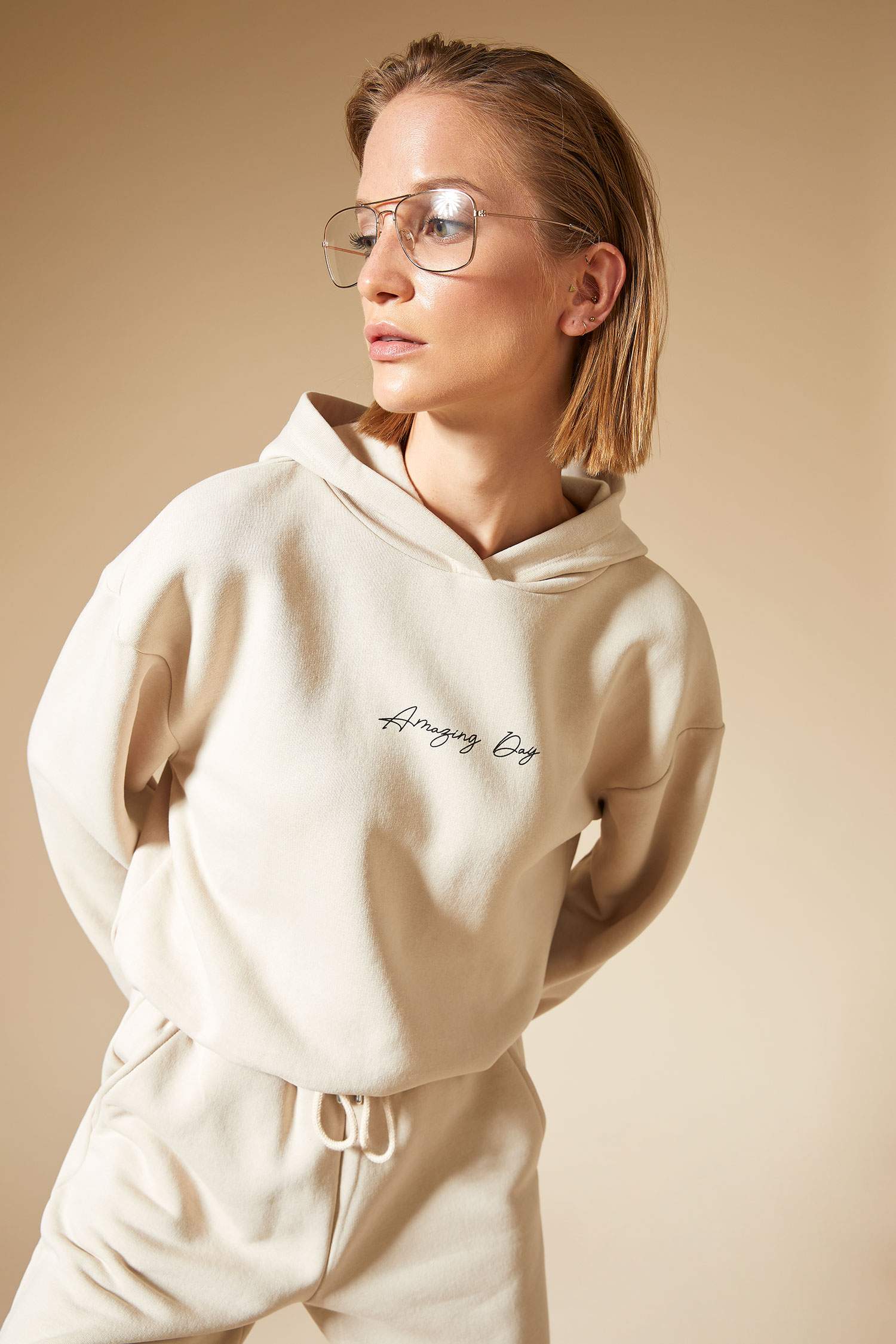Slogan Baskılı Kapüşonlu Beli Lastikli Relax Fit Sweatshirt