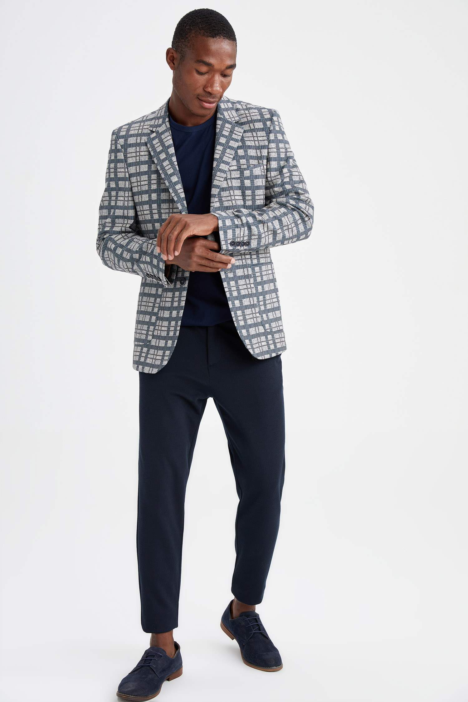 Slim Fit Ekose Desenli Blazer Ceket