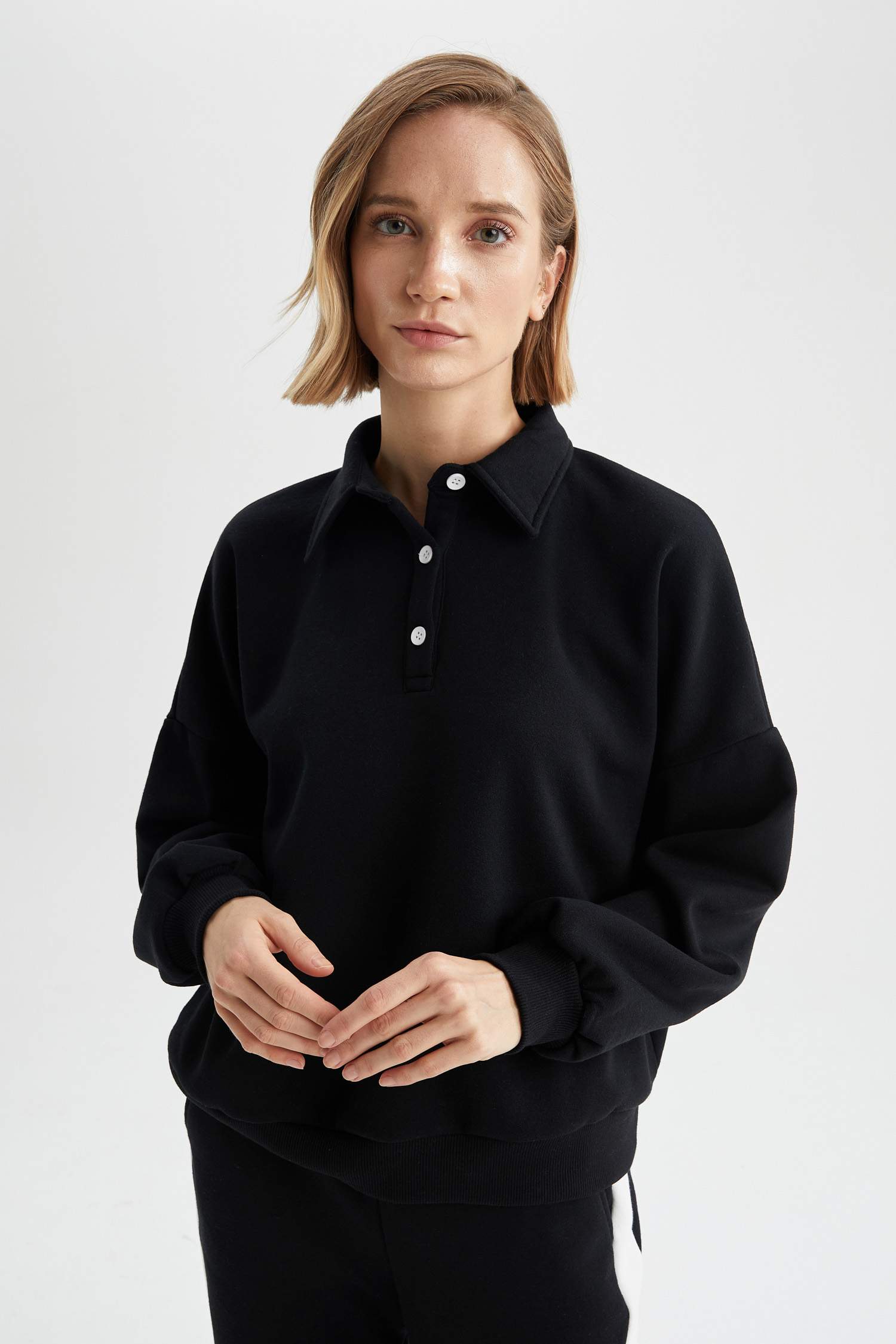 Regular Fit Polo Yaka İçi Yumuşak Tüylü Sweatshirt