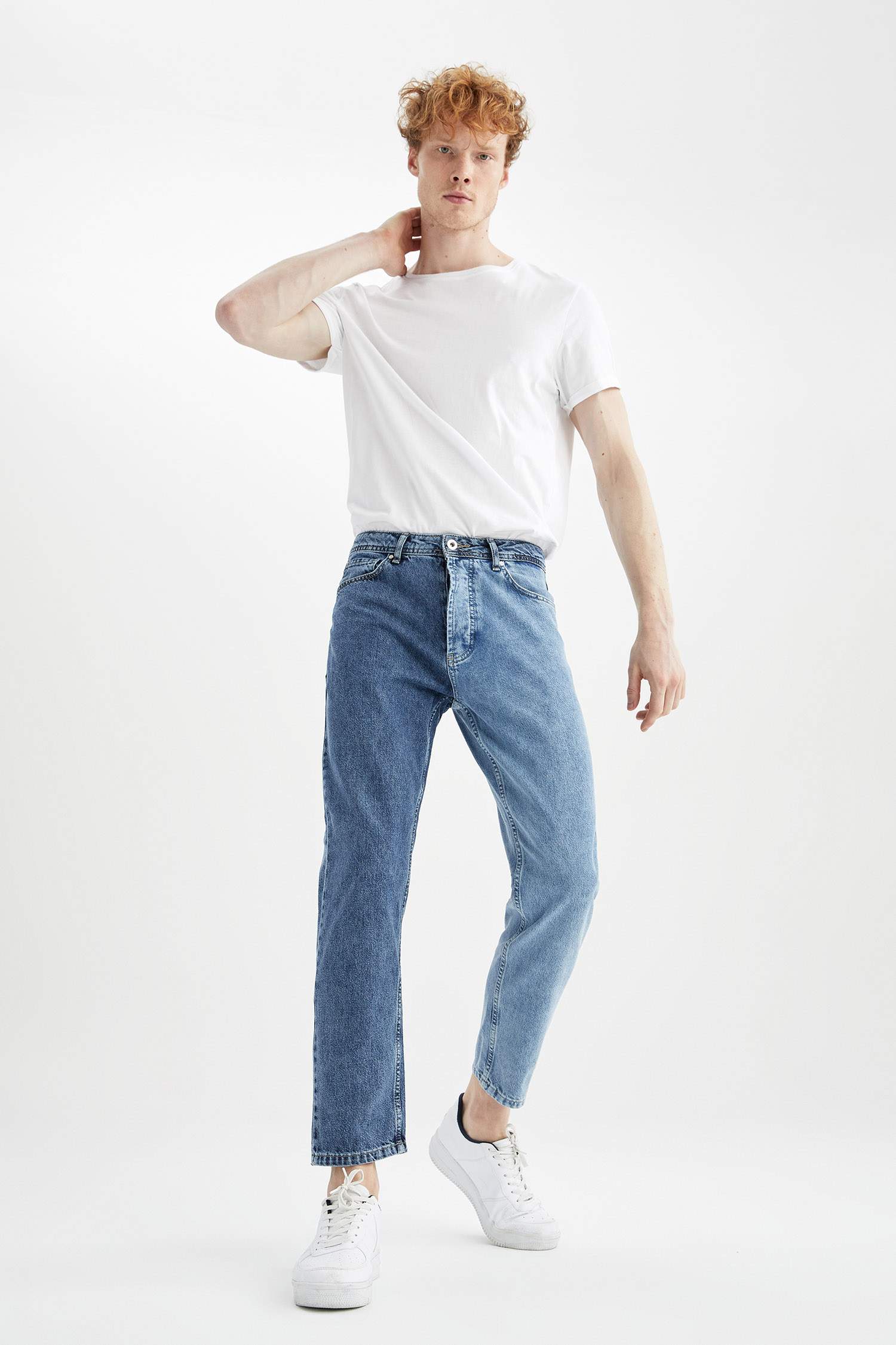 90's Slim Fit Normal Bel Boru Paça Çift Renkli Jean Pantolon