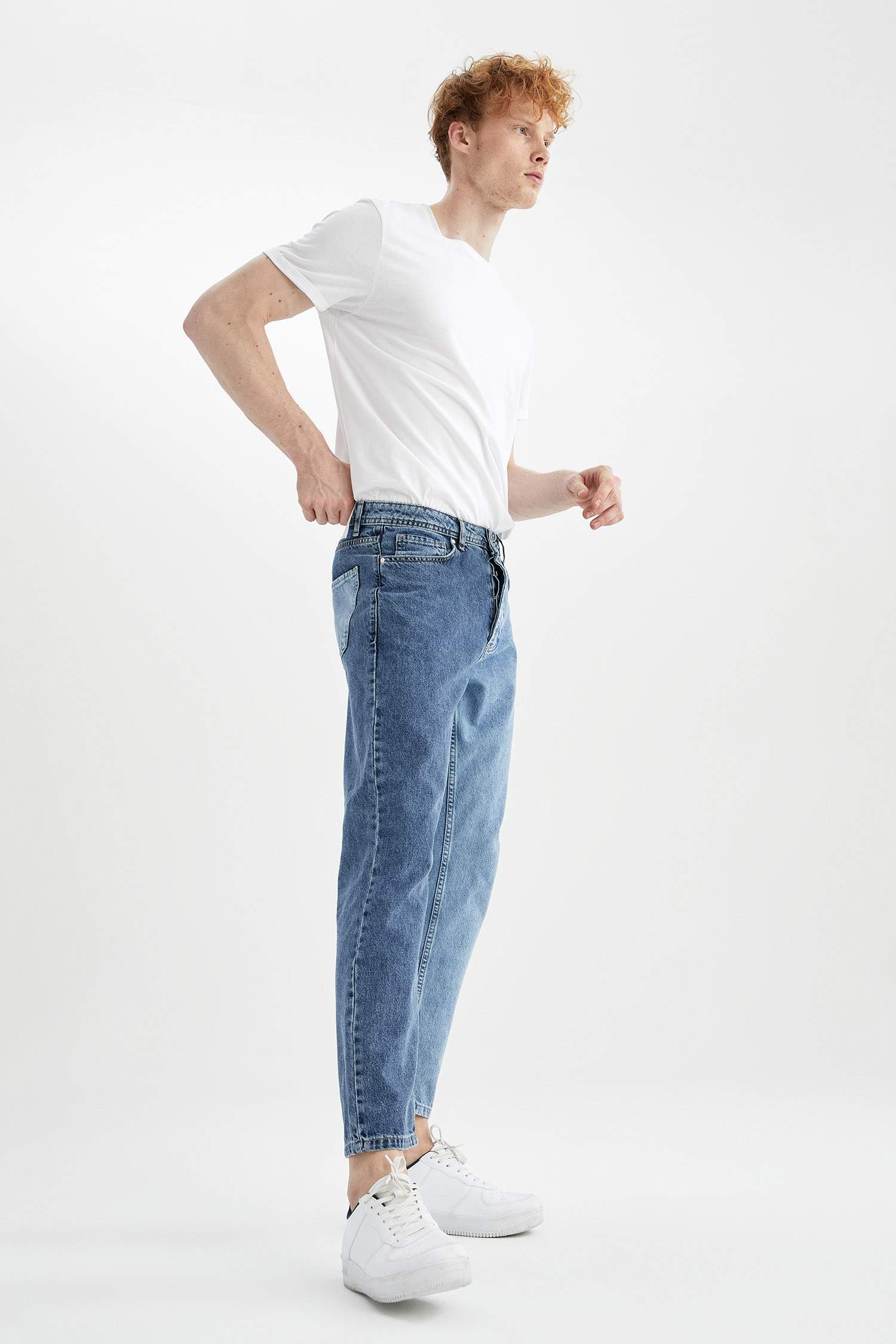 90's Slim Fit Normal Bel Boru Paça Çift Renkli Jean Pantolon
