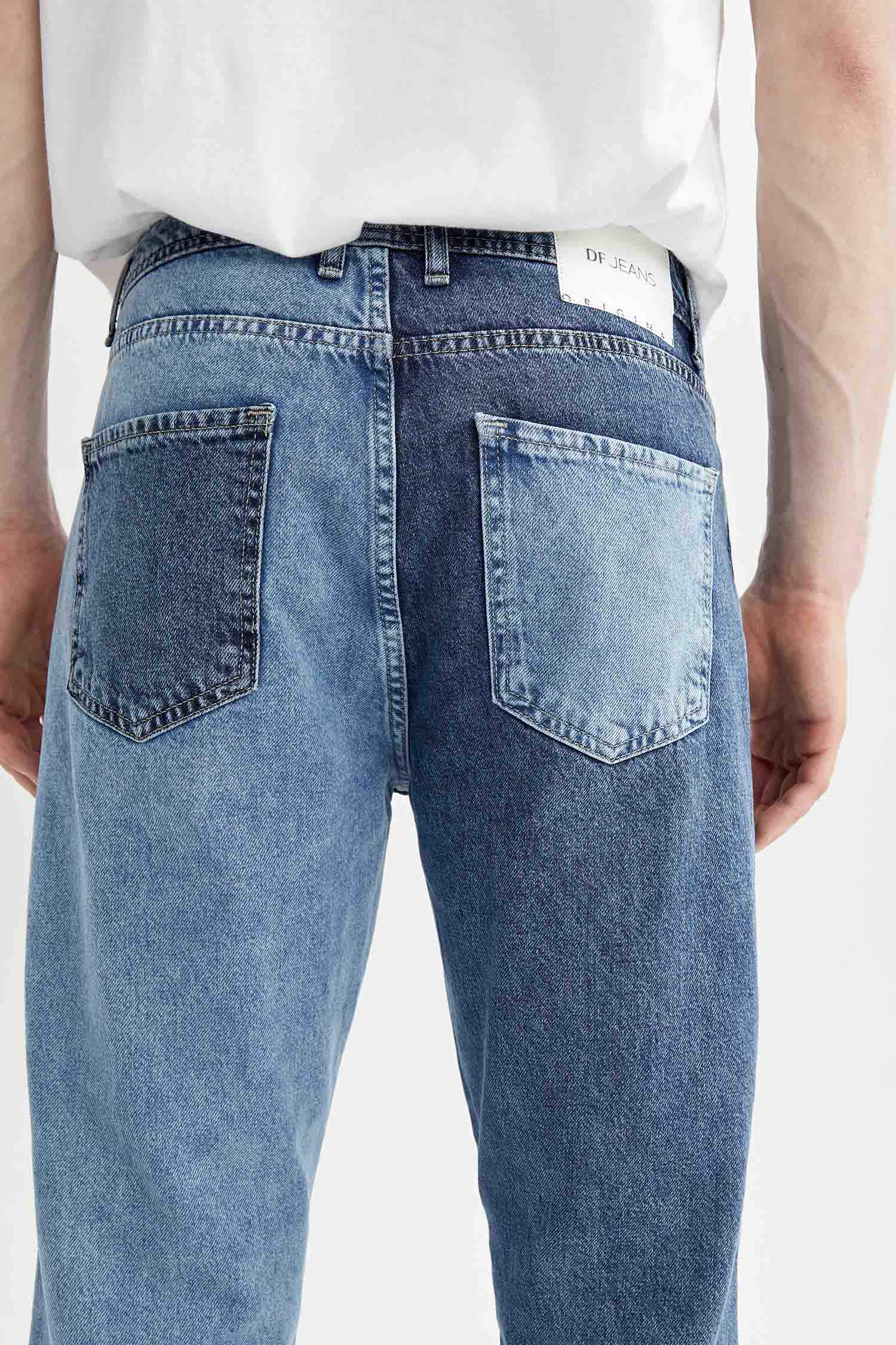 90's Slim Fit Normal Bel Boru Paça Çift Renkli Jean Pantolon
