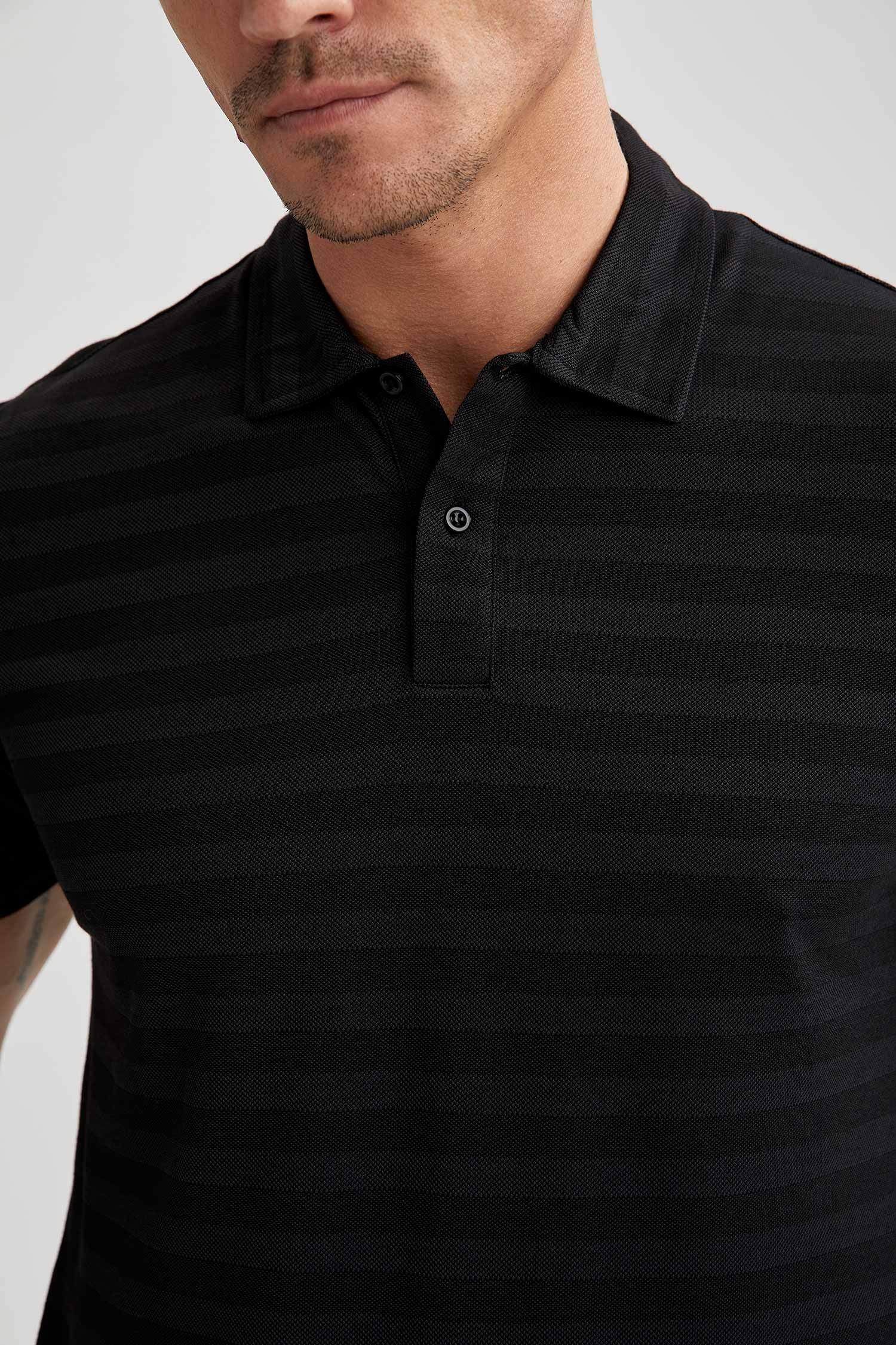 Regular Fit Polo Yaka Çizgi Desenli Kısa Kollu Tişört
