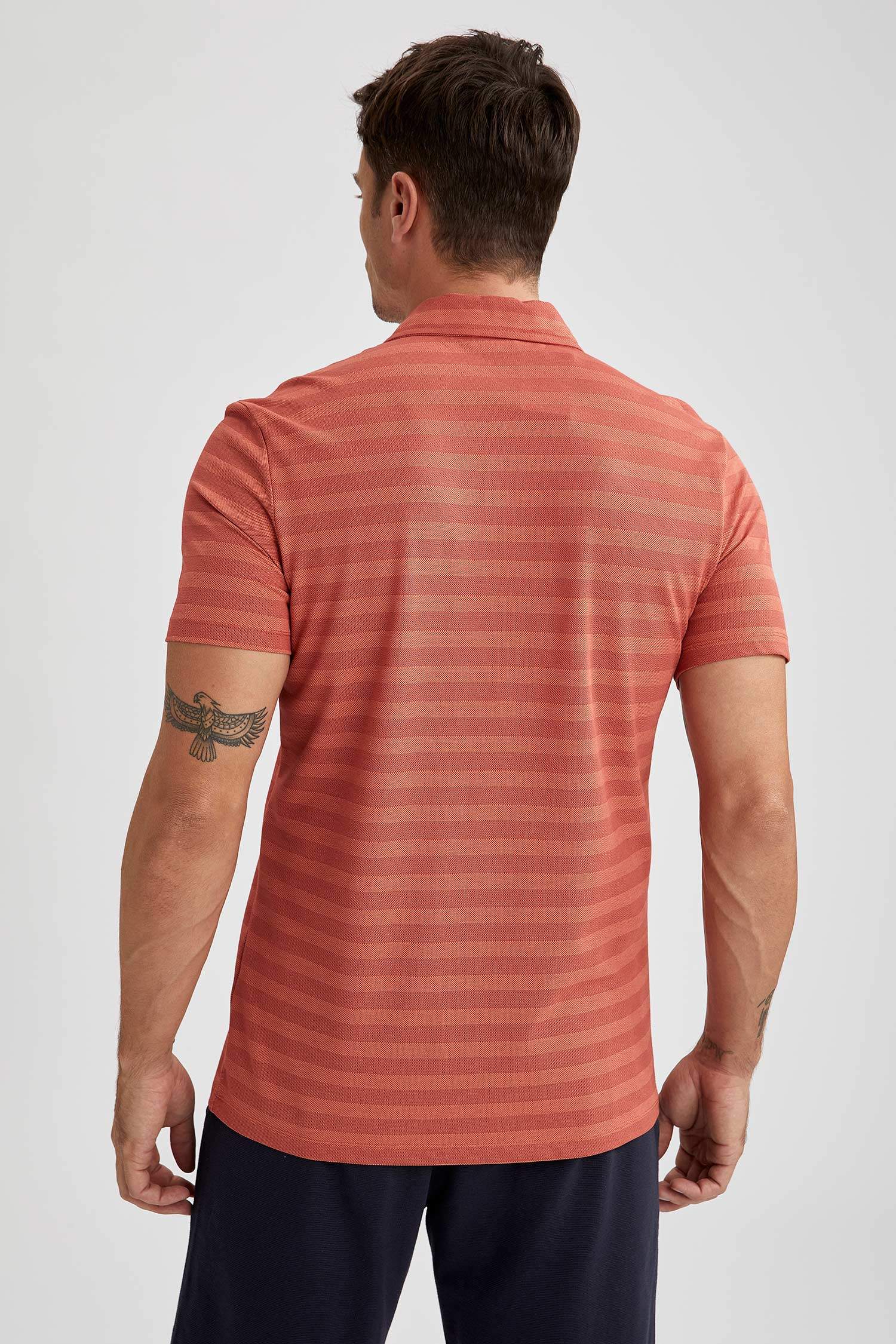 Regular Fit Polo Yaka Çizgi Desenli Kısa Kollu Tişört