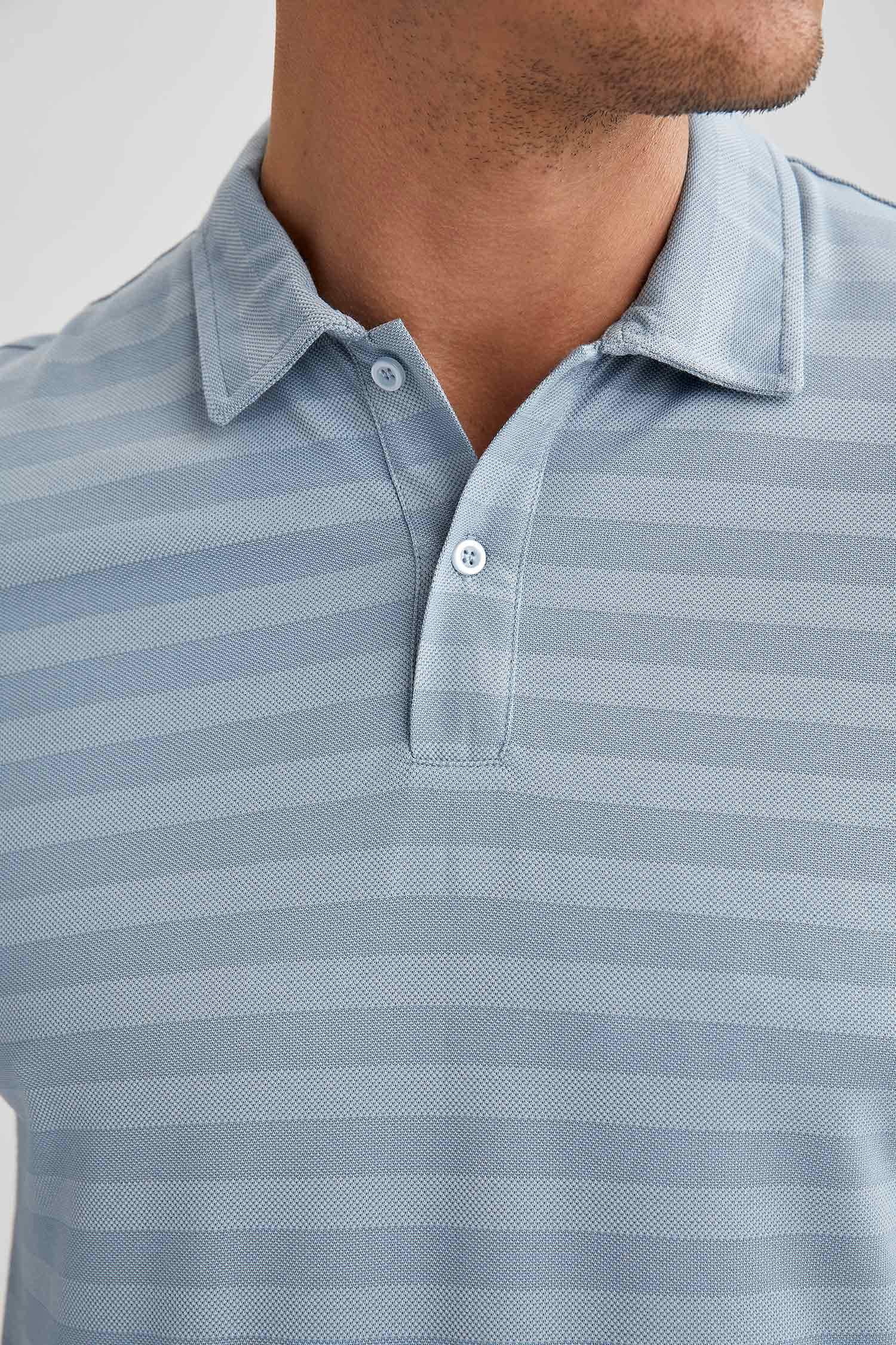 Regular Fit Polo Yaka Çizgi Desenli Kısa Kollu Tişört