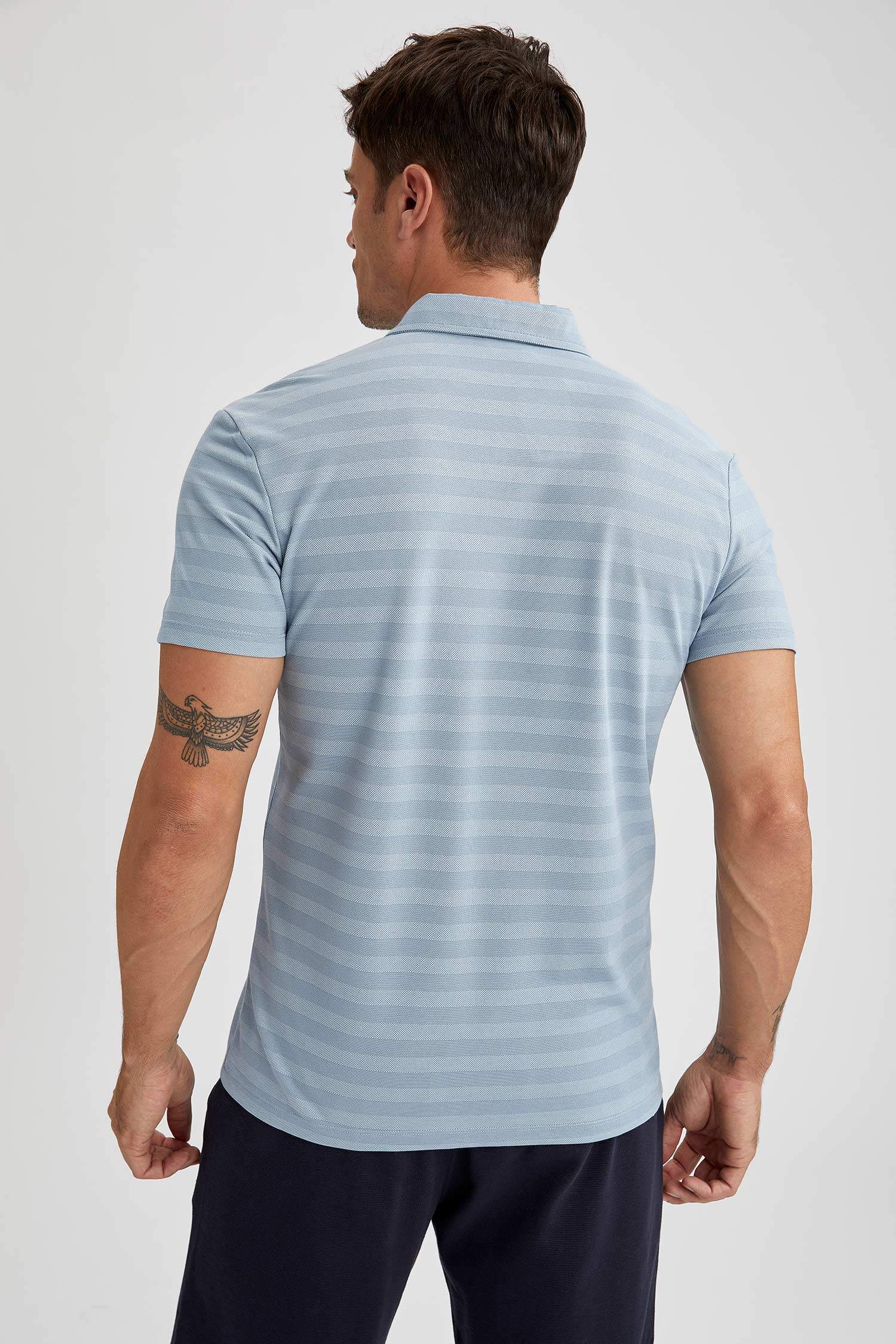 Regular Fit Polo Yaka Çizgi Desenli Kısa Kollu Tişört