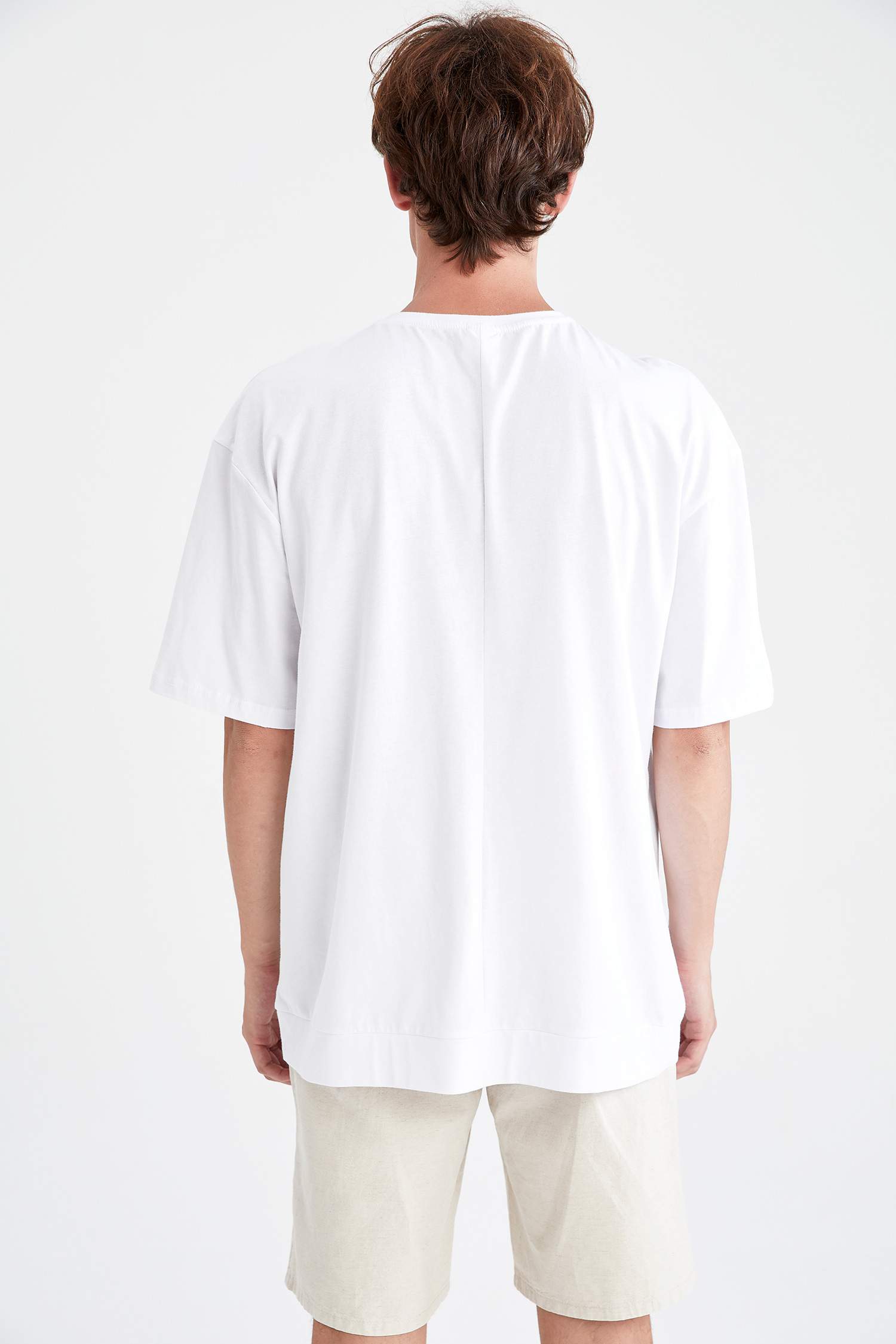 Oversize Fit Bisiklet Yaka Slogan Baskılı Kısa Kollu Tişört