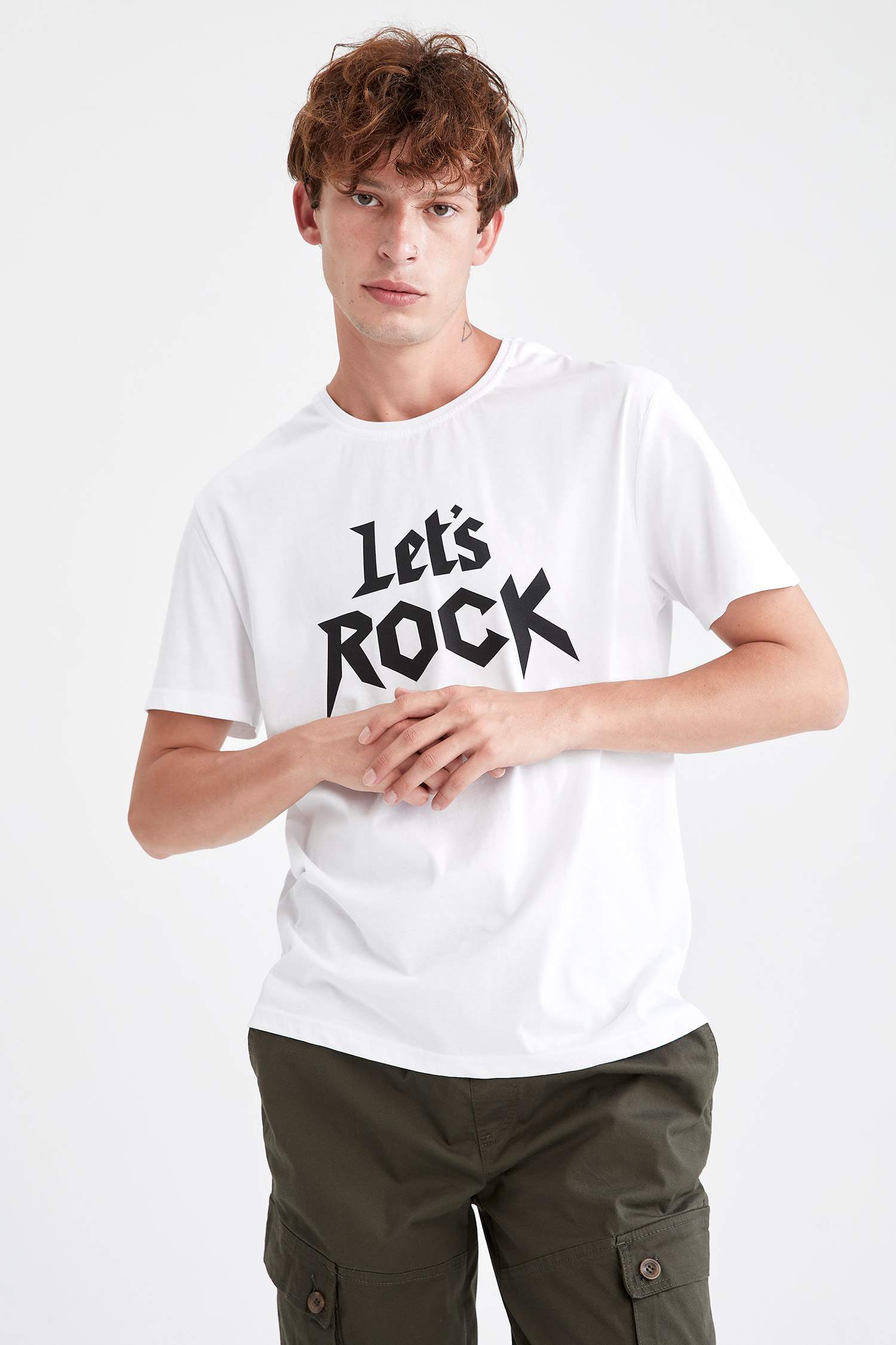 Regular Fit Bisiklet Yaka Slogan Baskılı Kısa Kollu Tişört