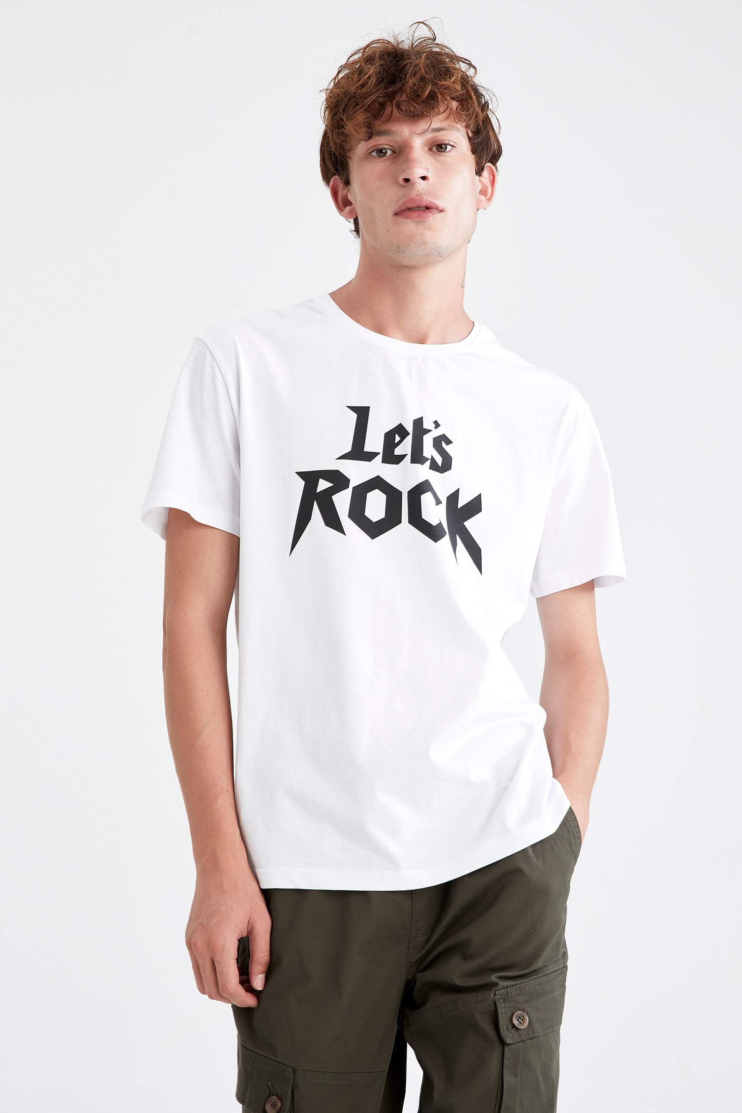 Regular Fit Bisiklet Yaka Slogan Baskılı Kısa Kollu Tişört
