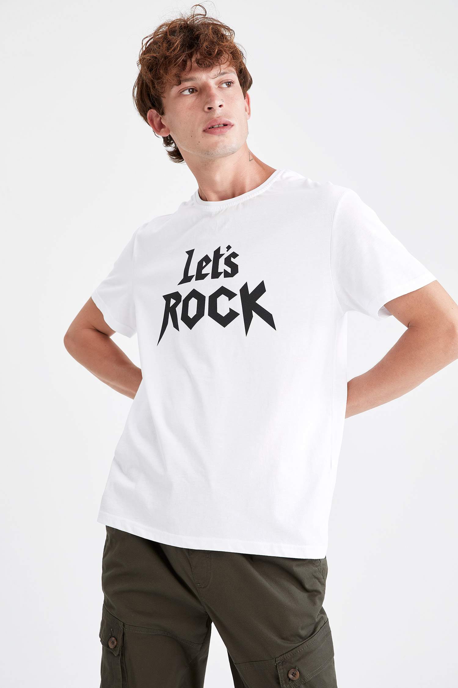 Regular Fit Bisiklet Yaka Slogan Baskılı Kısa Kollu Tişört