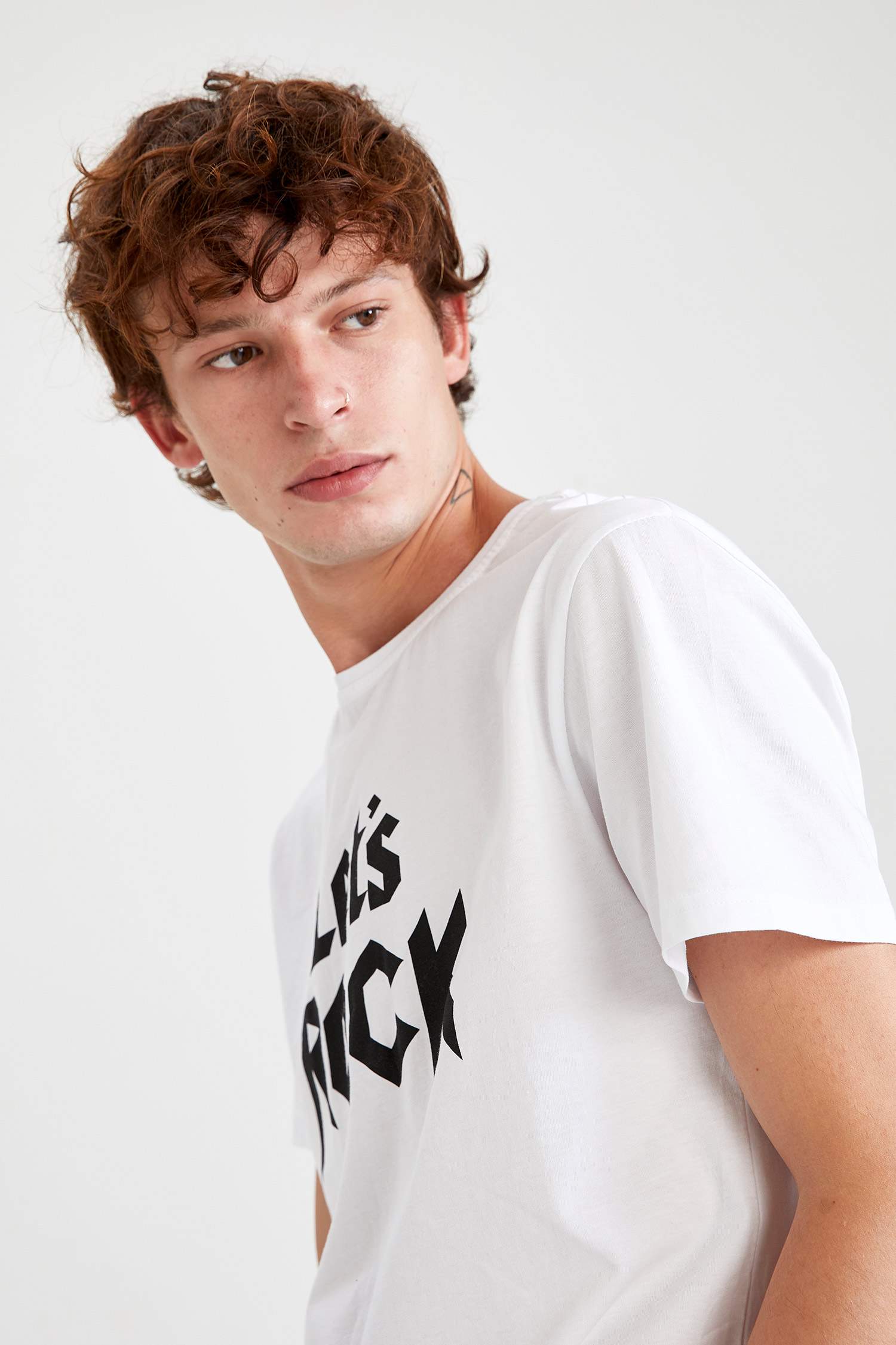 Regular Fit Bisiklet Yaka Slogan Baskılı Kısa Kollu Tişört