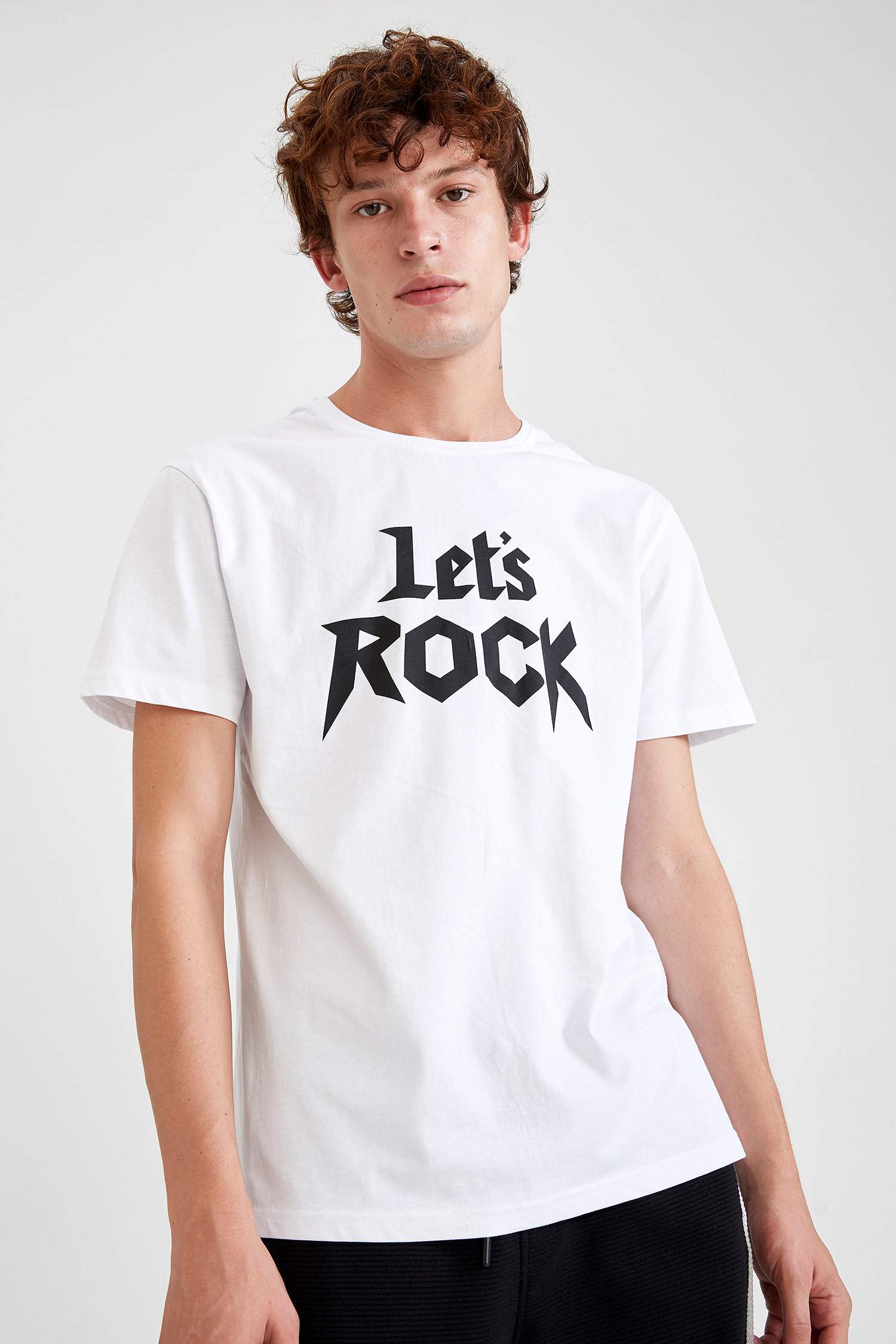 Regular Fit Bisiklet Yaka Slogan Baskılı Kısa Kollu Tişört