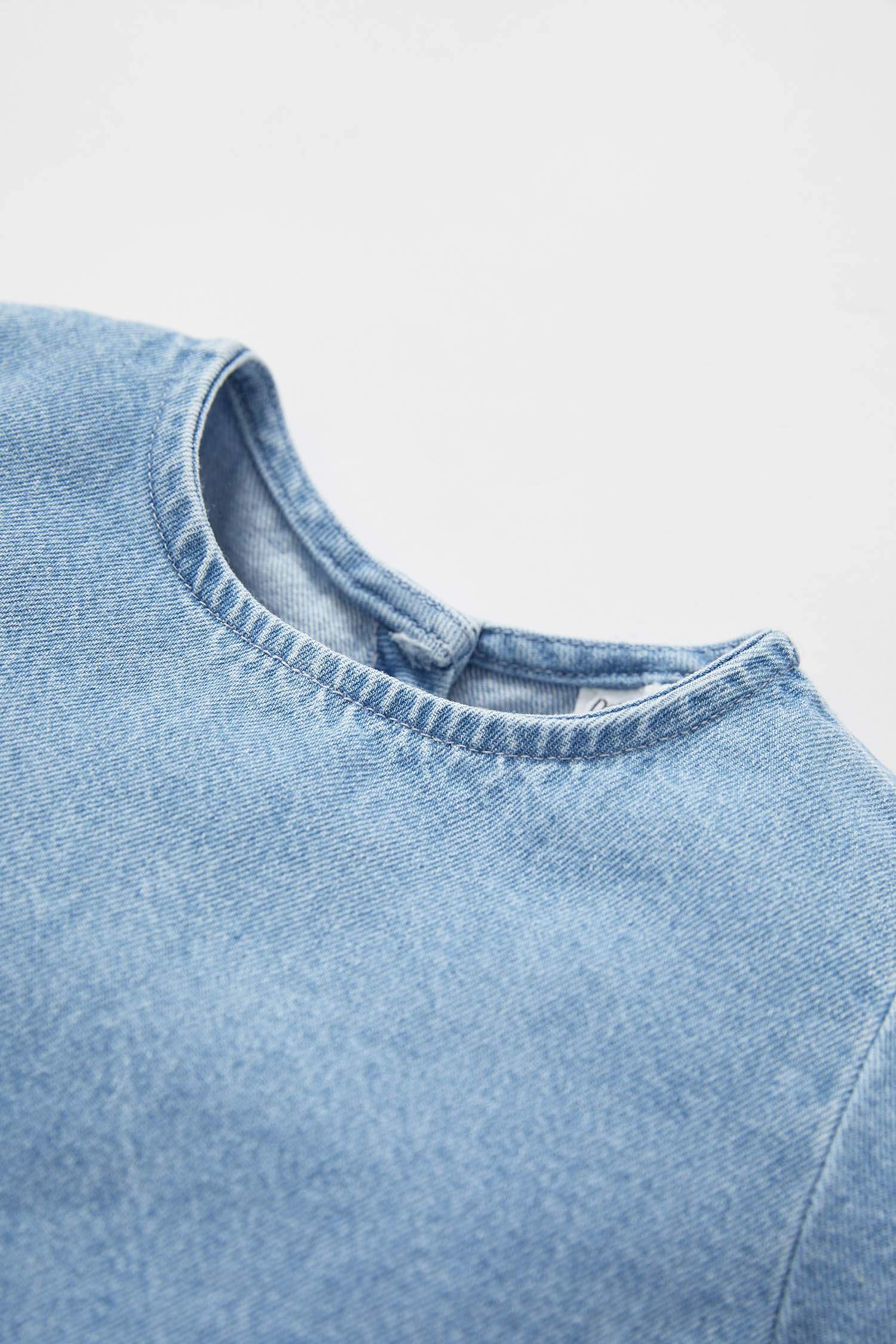 Kız Bebek Regular Fit Bisiklet Yaka Uzun Kollu Jean Elbise