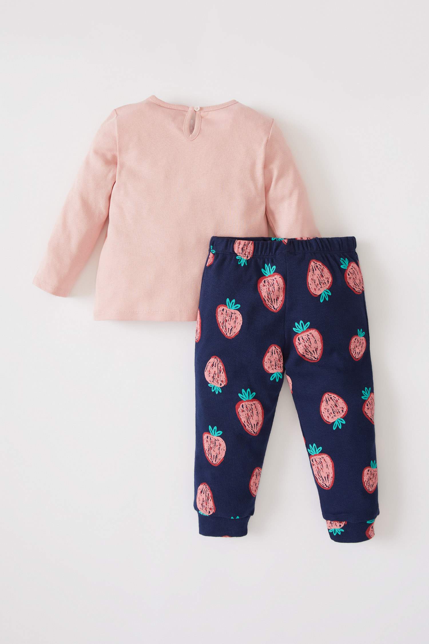 Kız Bebek Çilek Desenli Uzun Kollu Pamuklu Pijama Takım