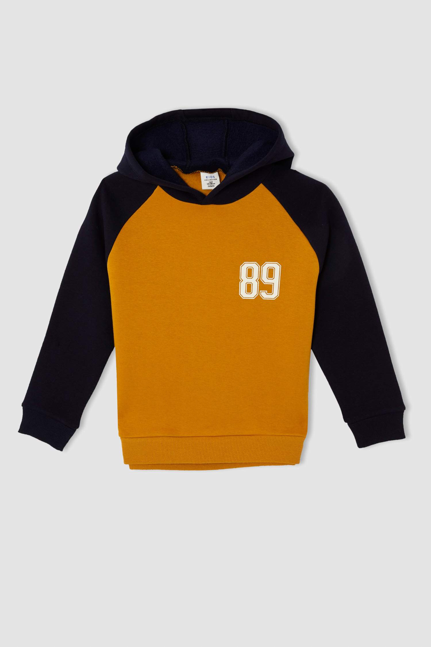 Erkek Çocuk Regular Fit Kapüşonlu Rakam Baskılı Renk Bloklu İçi Yumuşak Tüylü Sweatshirt