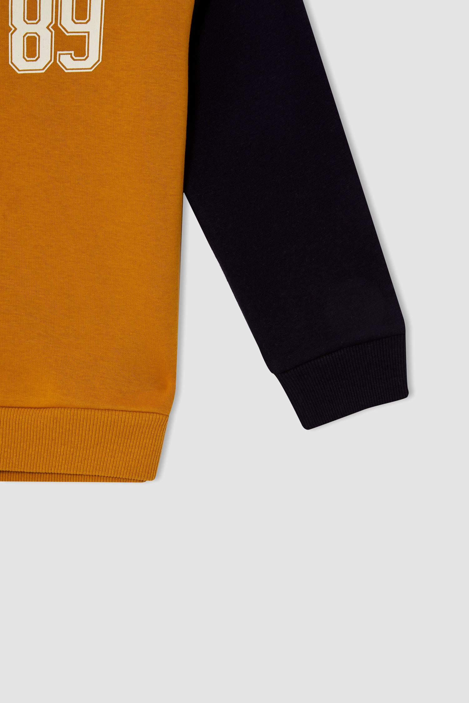 Erkek Çocuk Regular Fit Kapüşonlu Rakam Baskılı Renk Bloklu İçi Yumuşak Tüylü Sweatshirt