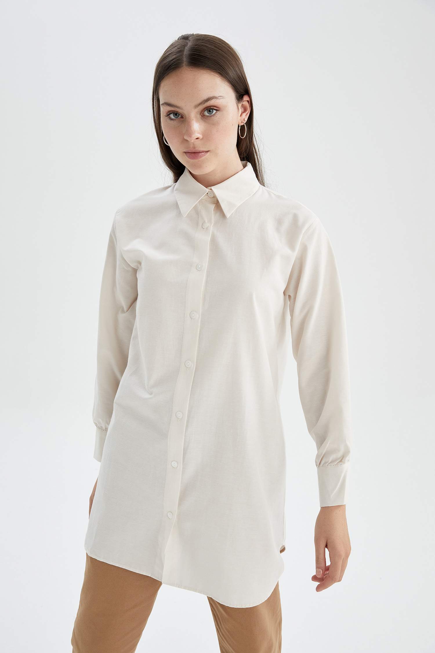 Regular Fit Uzun Kollu Poplin Gömlek Tunik