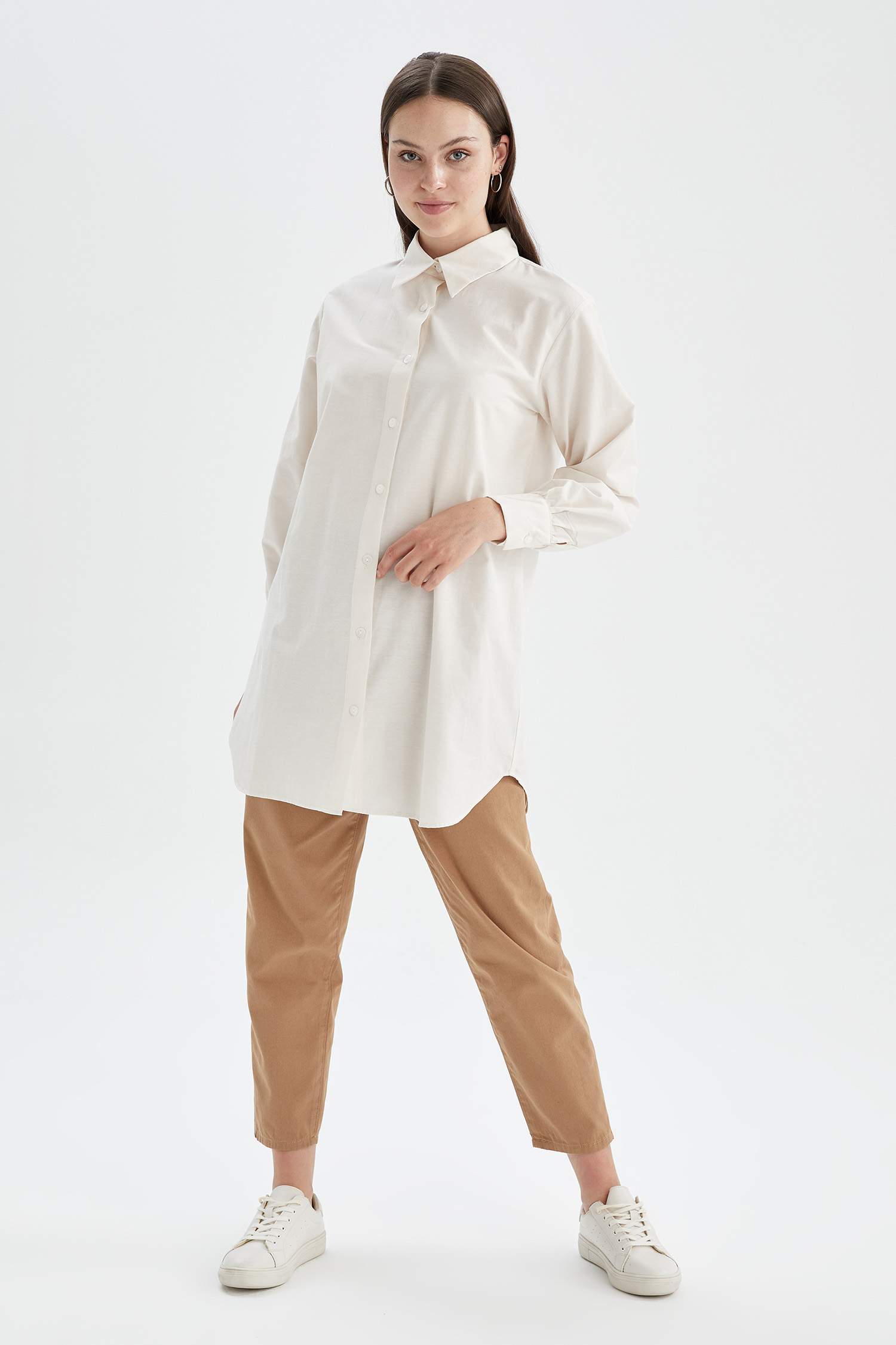 Regular Fit Uzun Kollu Poplin Gömlek Tunik