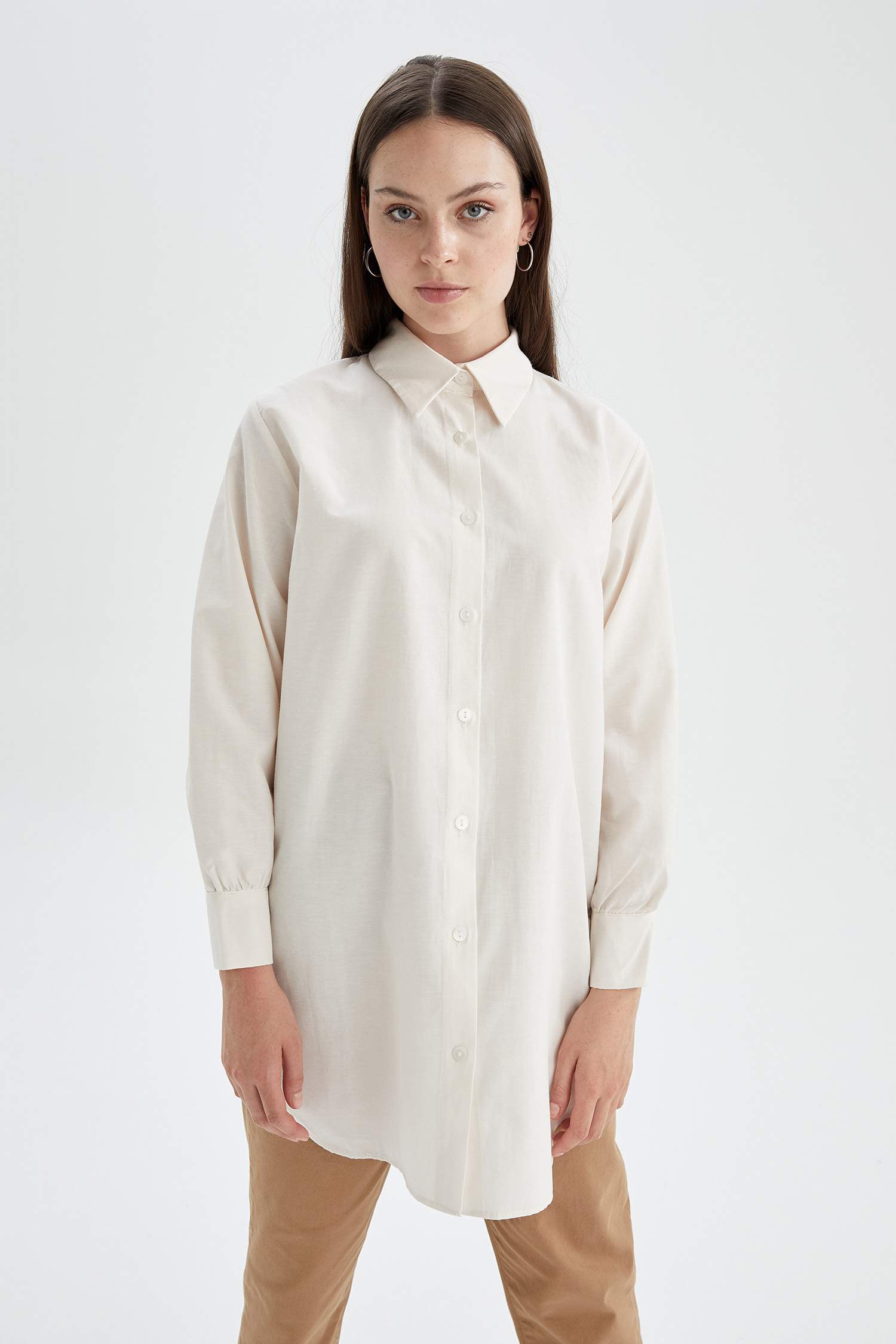 Regular Fit Uzun Kollu Poplin Gömlek Tunik