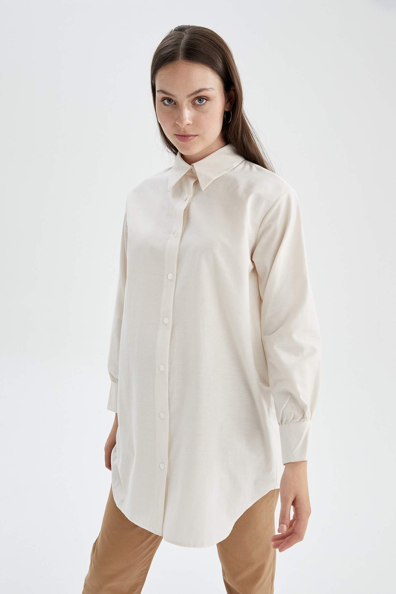Regular Fit Uzun Kollu Poplin Gömlek Tunik
