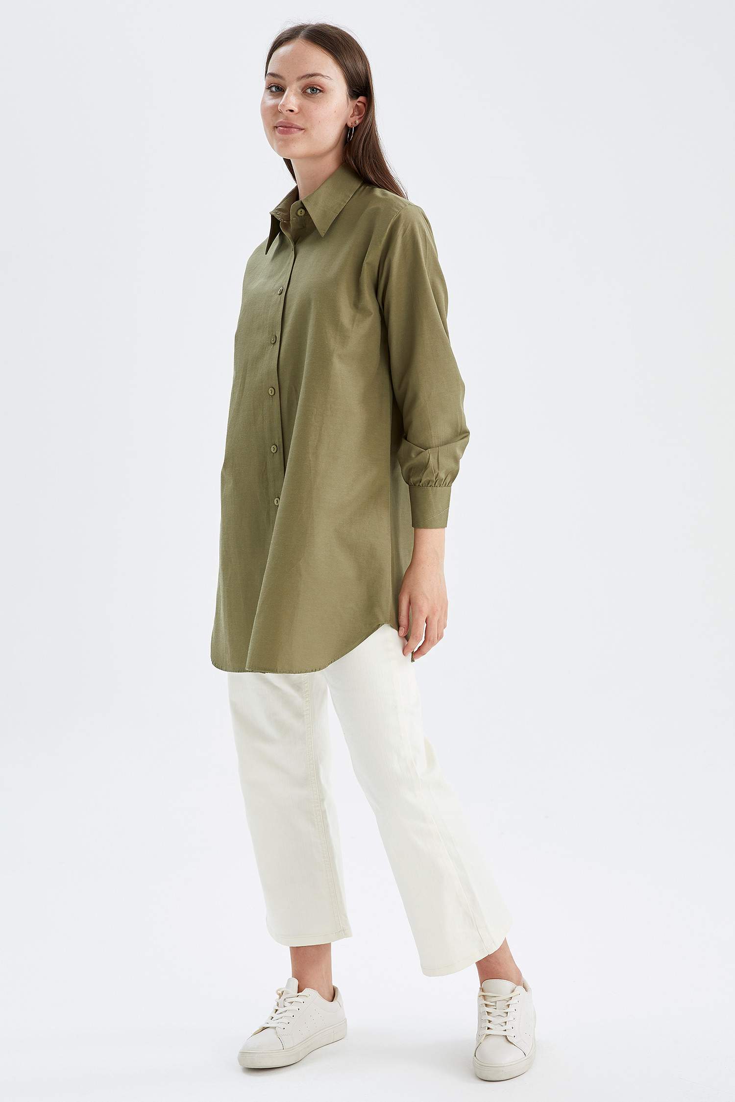 Regular Fit Uzun Kollu Poplin Gömlek Tunik