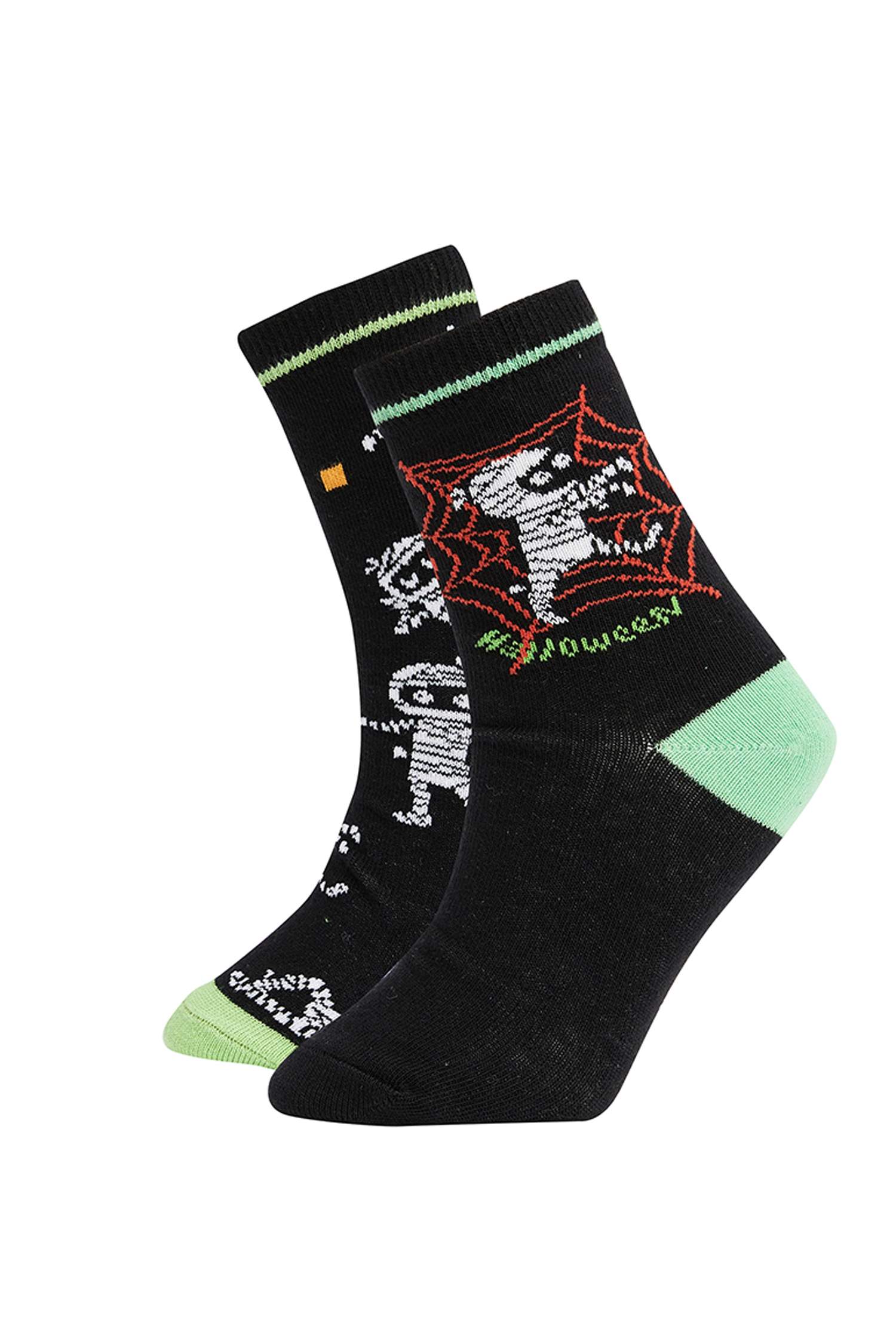 Erkek Çocuk Halloween Temalı Mumya Desenli 2'li Uzun Çorap