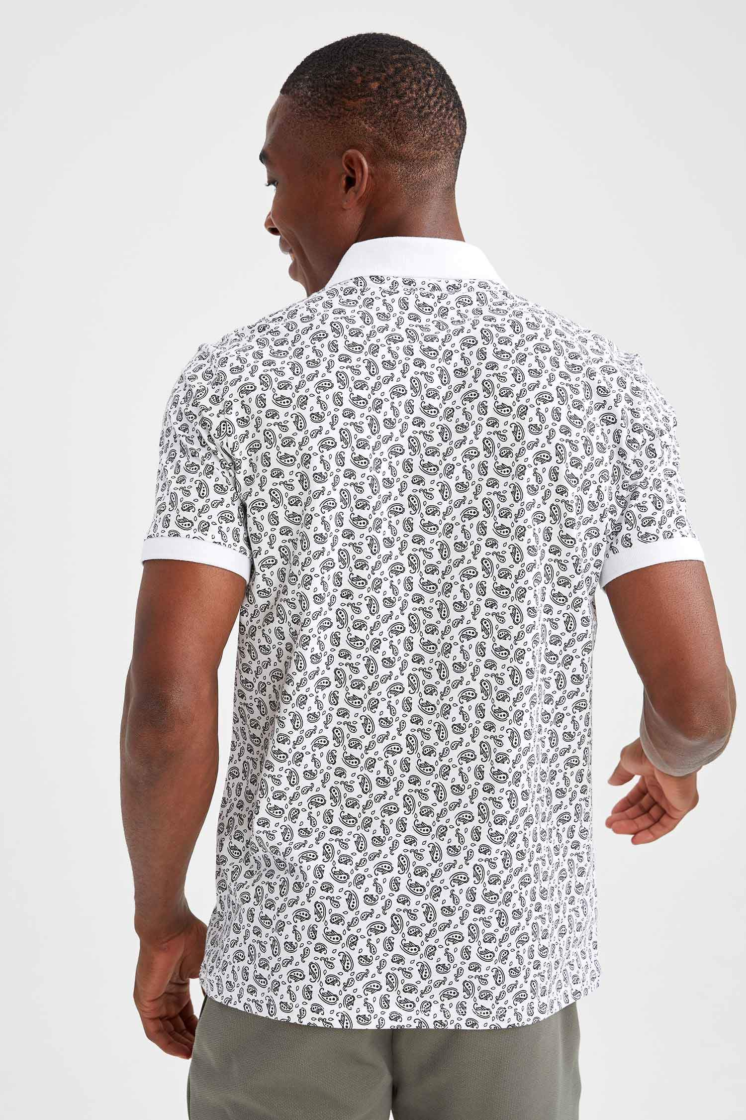 Slim Fit Polo Yaka Desenli Kısa Kollu Tişört