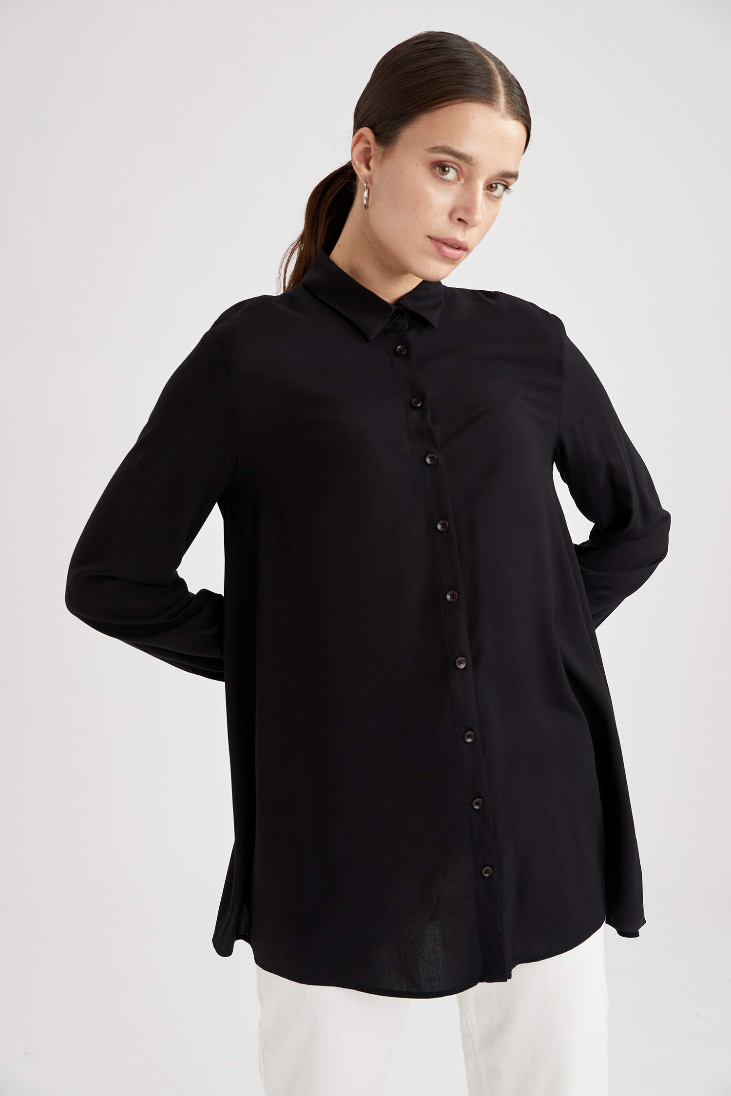 Regular Fit Uzun Kollu Uzun Kollu Dokuma Tunik