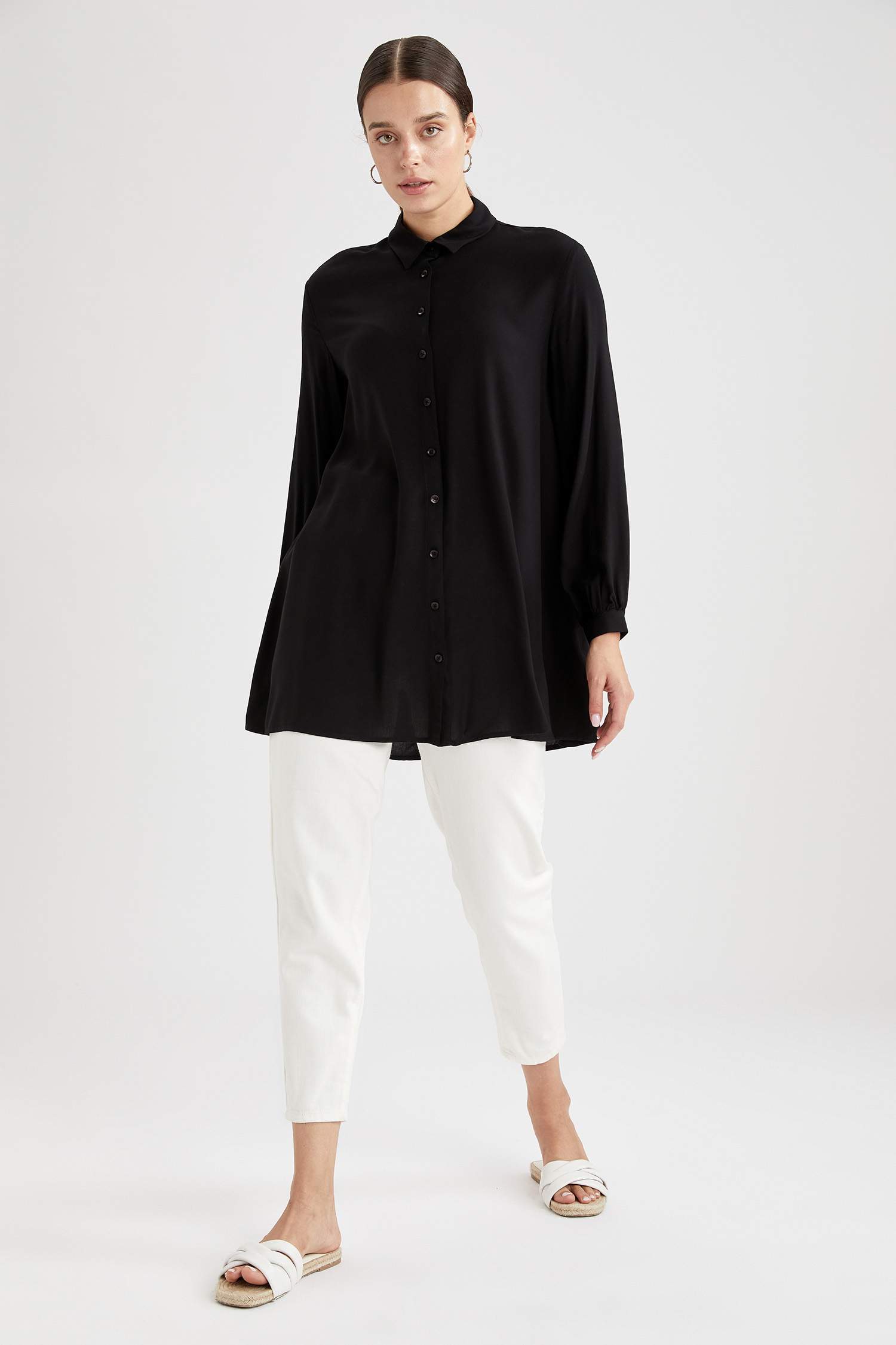 Regular Fit Uzun Kollu Uzun Kollu Dokuma Tunik