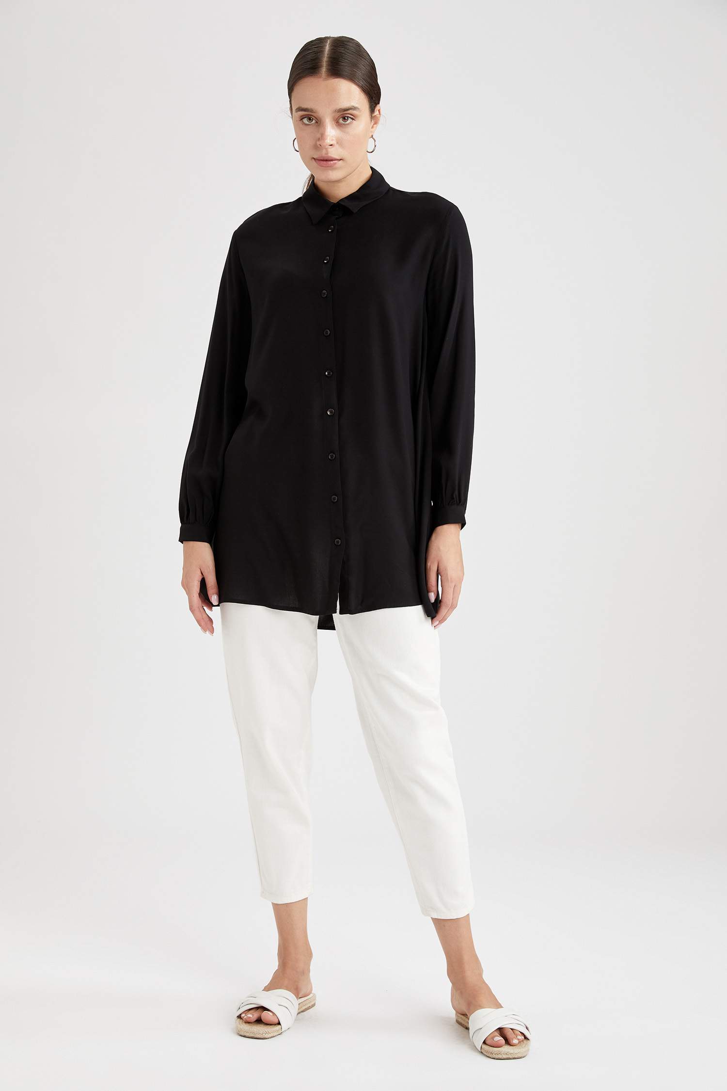 Regular Fit Uzun Kollu Uzun Kollu Dokuma Tunik