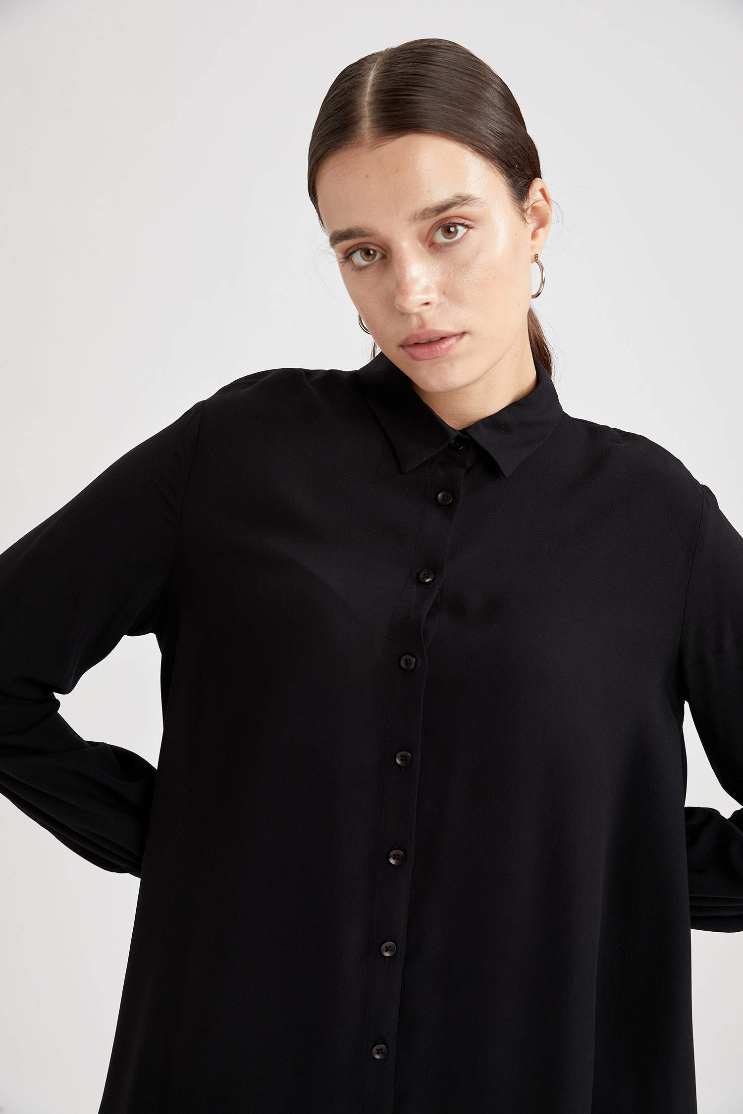 Regular Fit Uzun Kollu Uzun Kollu Dokuma Tunik