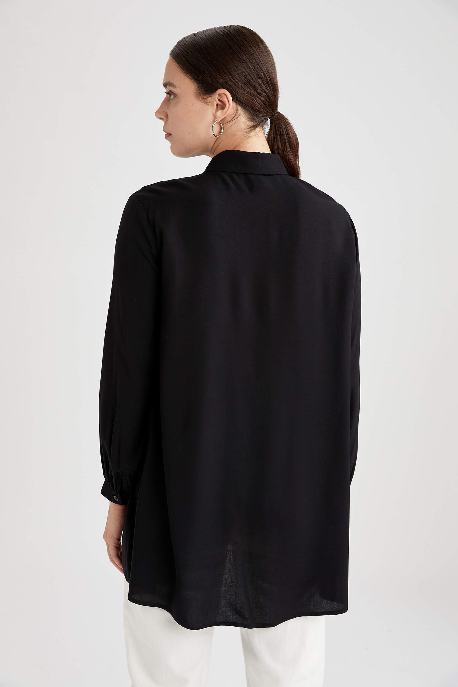 Regular Fit Uzun Kollu Uzun Kollu Dokuma Tunik