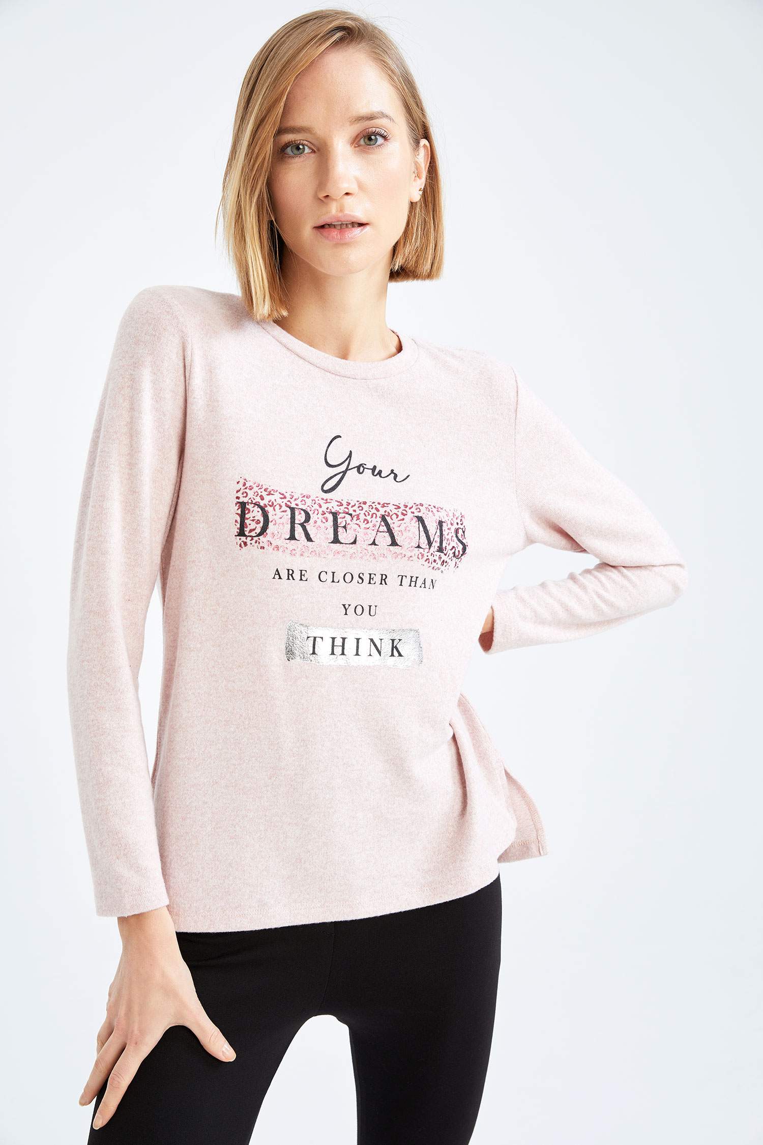 Slogan Baskılı Relax Fit Uzun Kollu Tişört