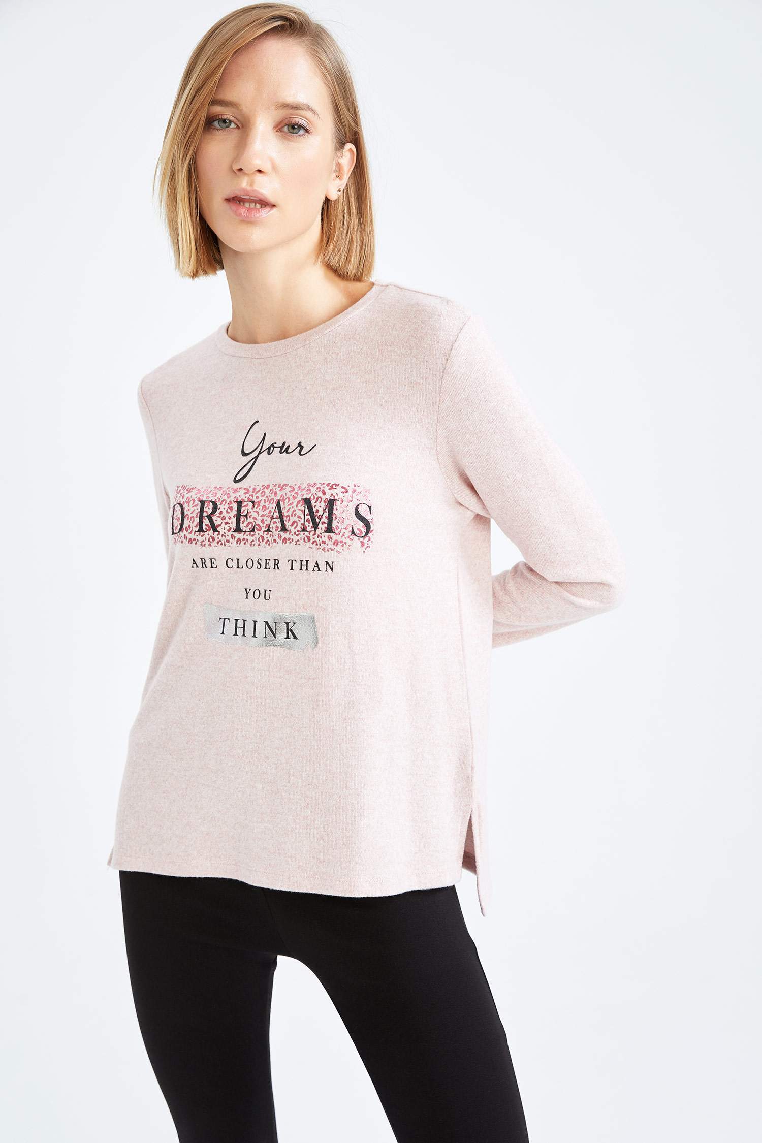 Slogan Baskılı Relax Fit Uzun Kollu Tişört