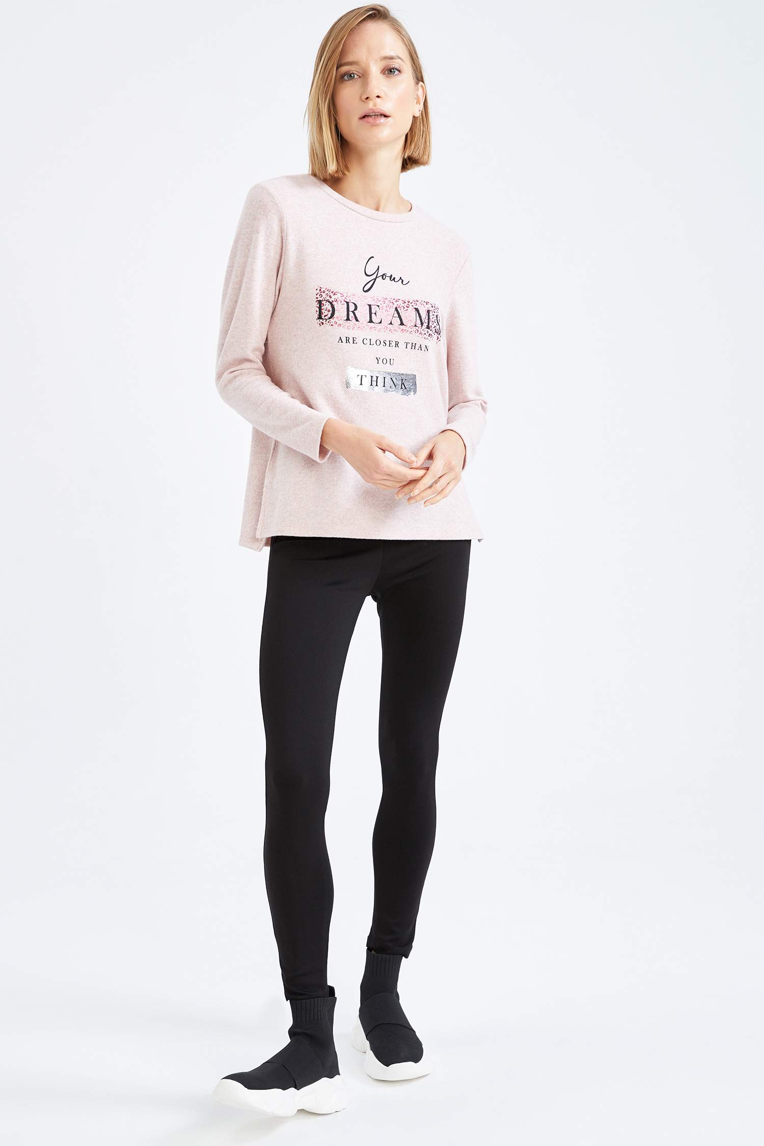 Slogan Baskılı Relax Fit Uzun Kollu Tişört