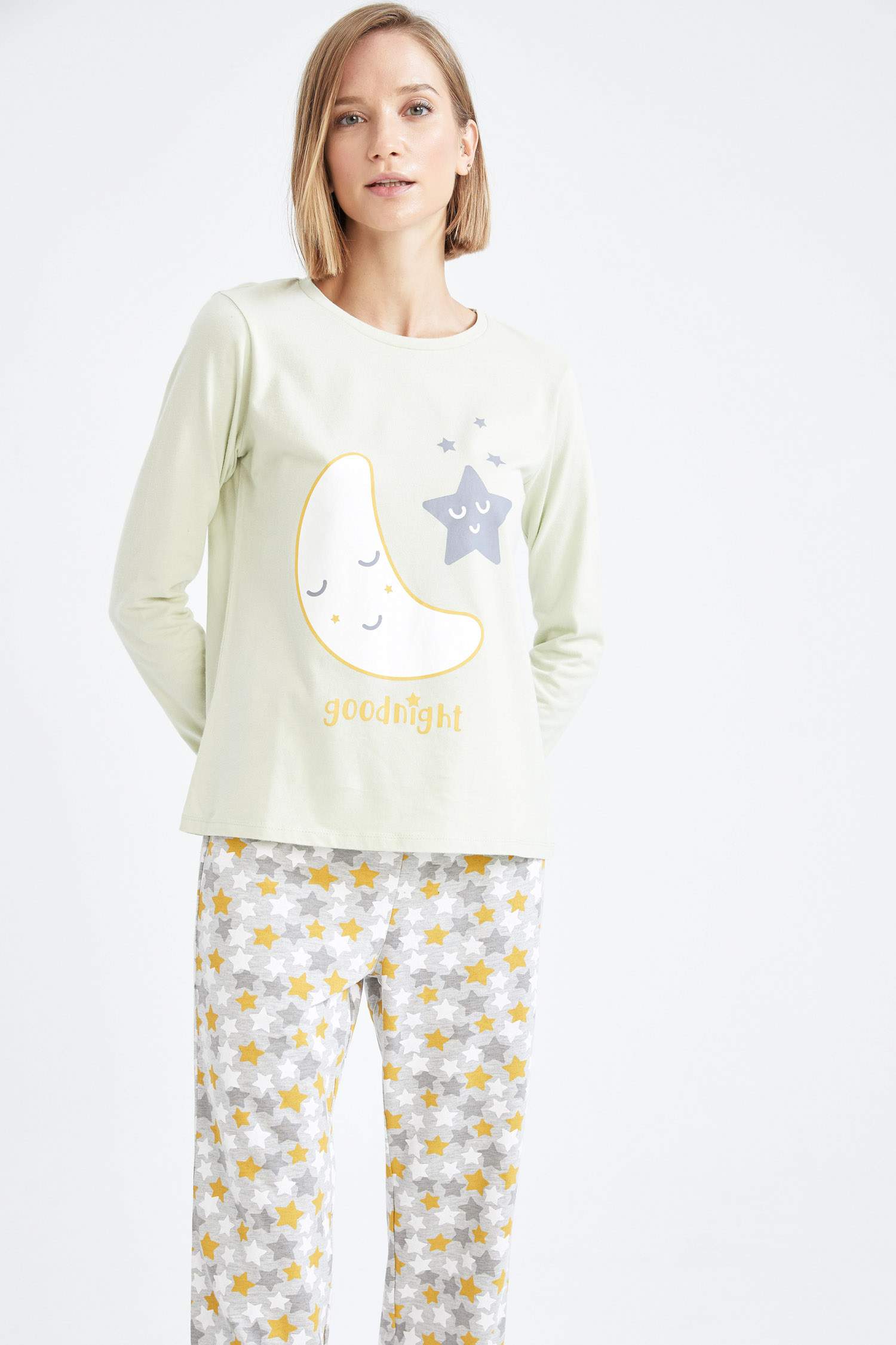 Regular Fit Baskılı Uzun Kollu Pamuklu Pijama Takımı