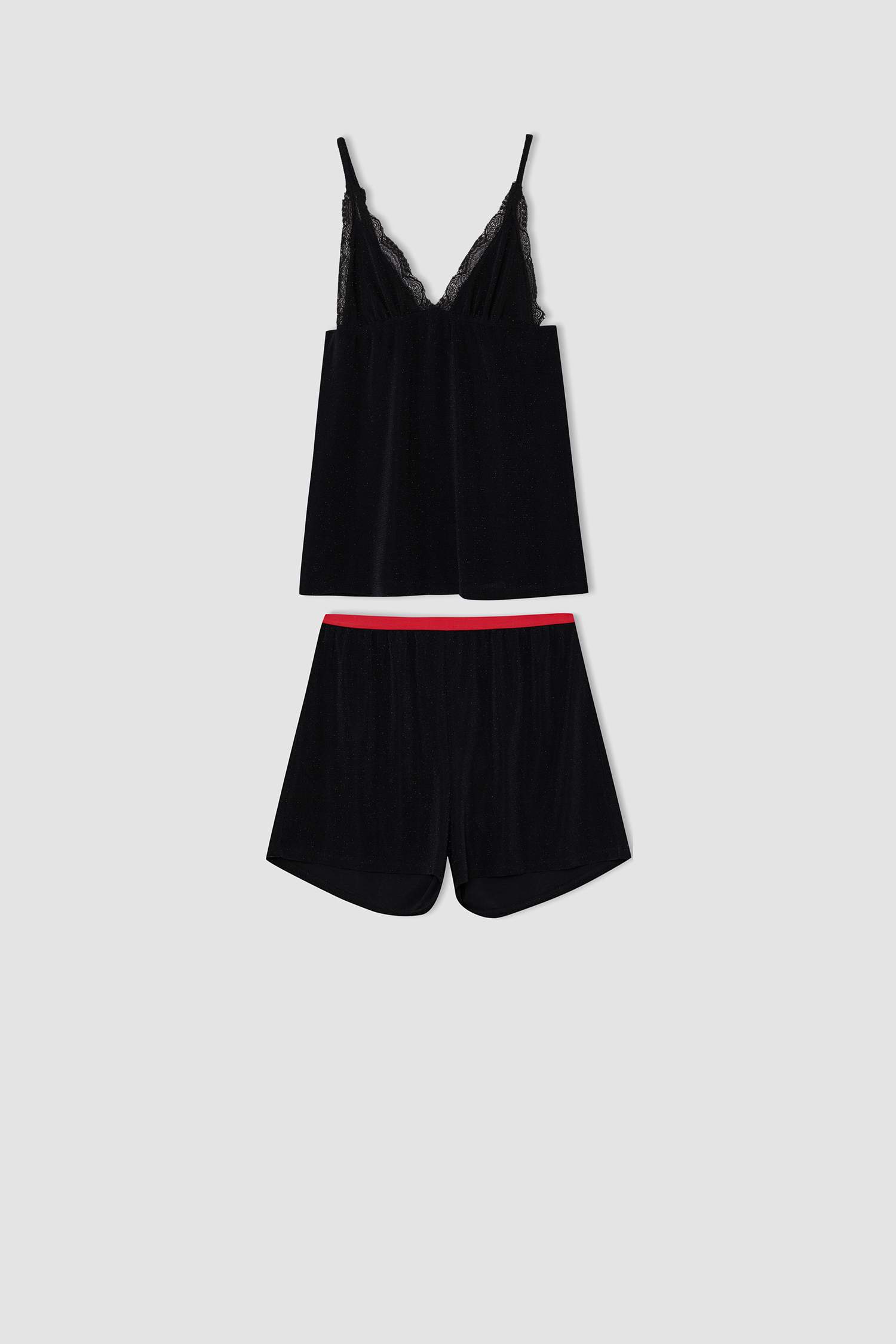 Fall In Love Regular Fit Yılbaşı Temalı V Yaka Dantelli Atlet ve Mini Şort Pijama Takımı