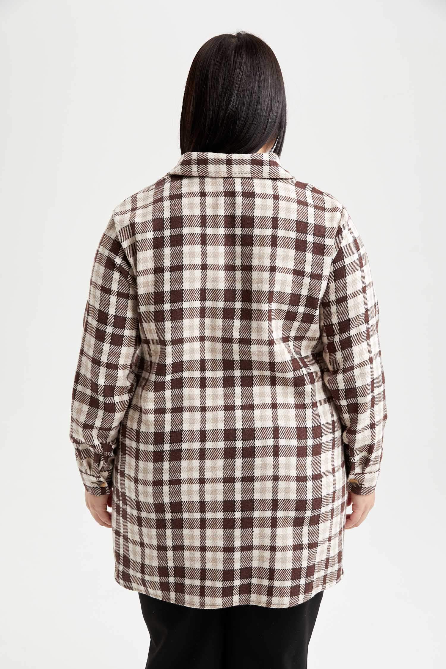 DF Plus Regular Fit Kareli Uzun Kollu Flanel Uzun Kollu Dokuma Tunik