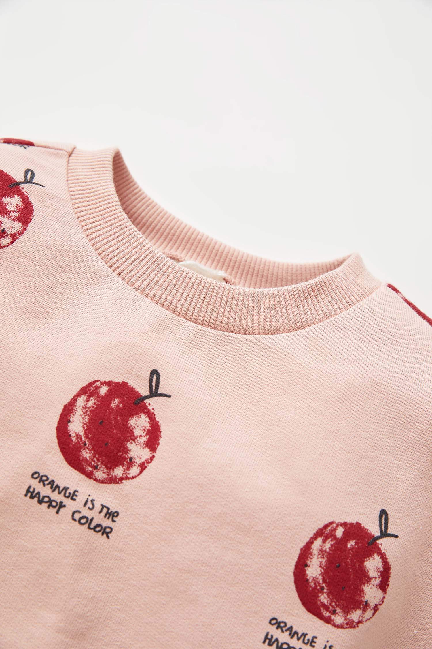 Kız Bebek Regular Fit Portakal Desenli Pamuklu Sweatshirt