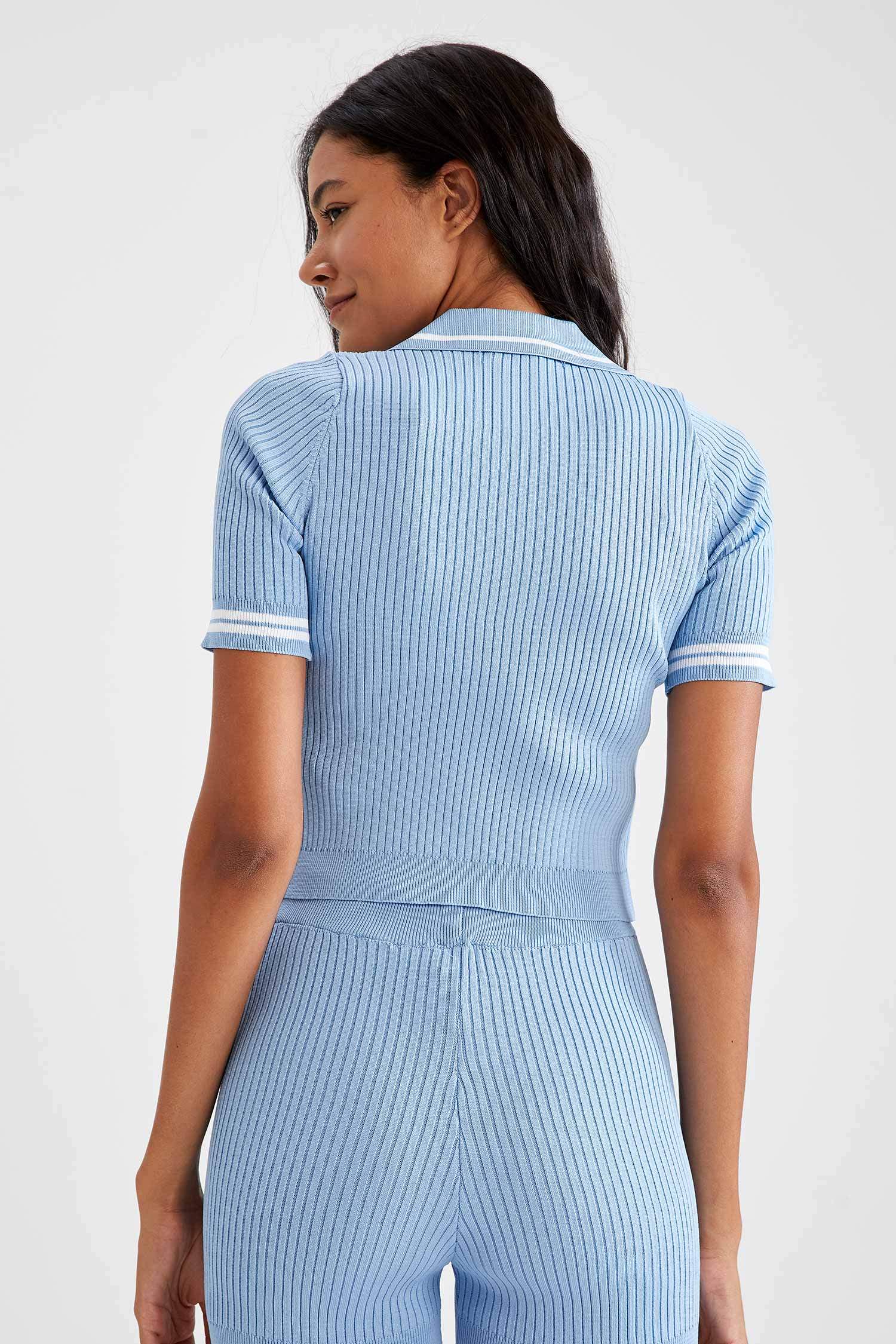 Polo Yaka Slim Fit Crop Triko Tişört