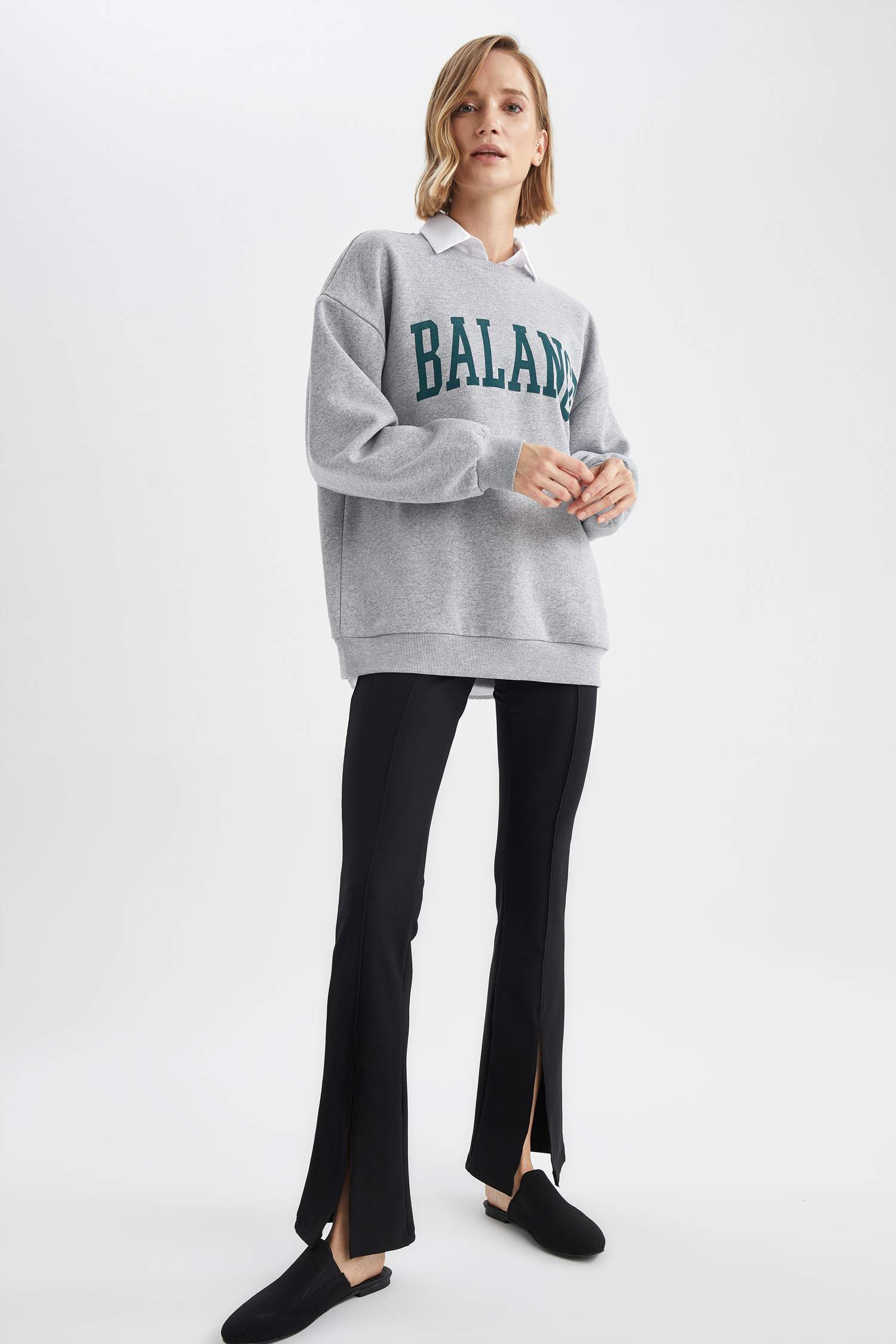 Slogan Baskılı Relax Fit Sweatshirt