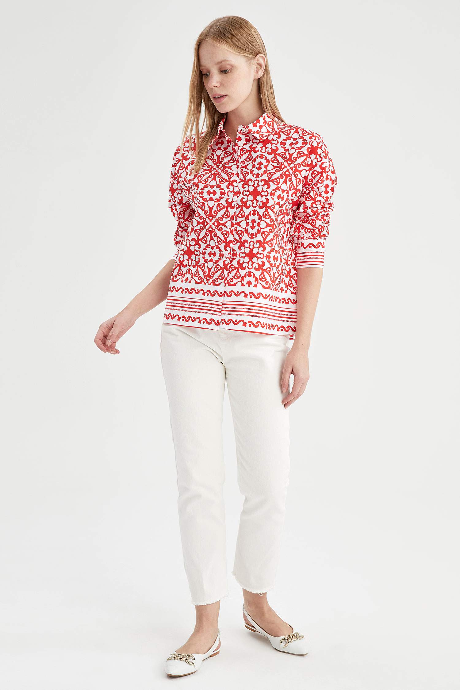 Desenli Oversize Fit Poplin Gömlek