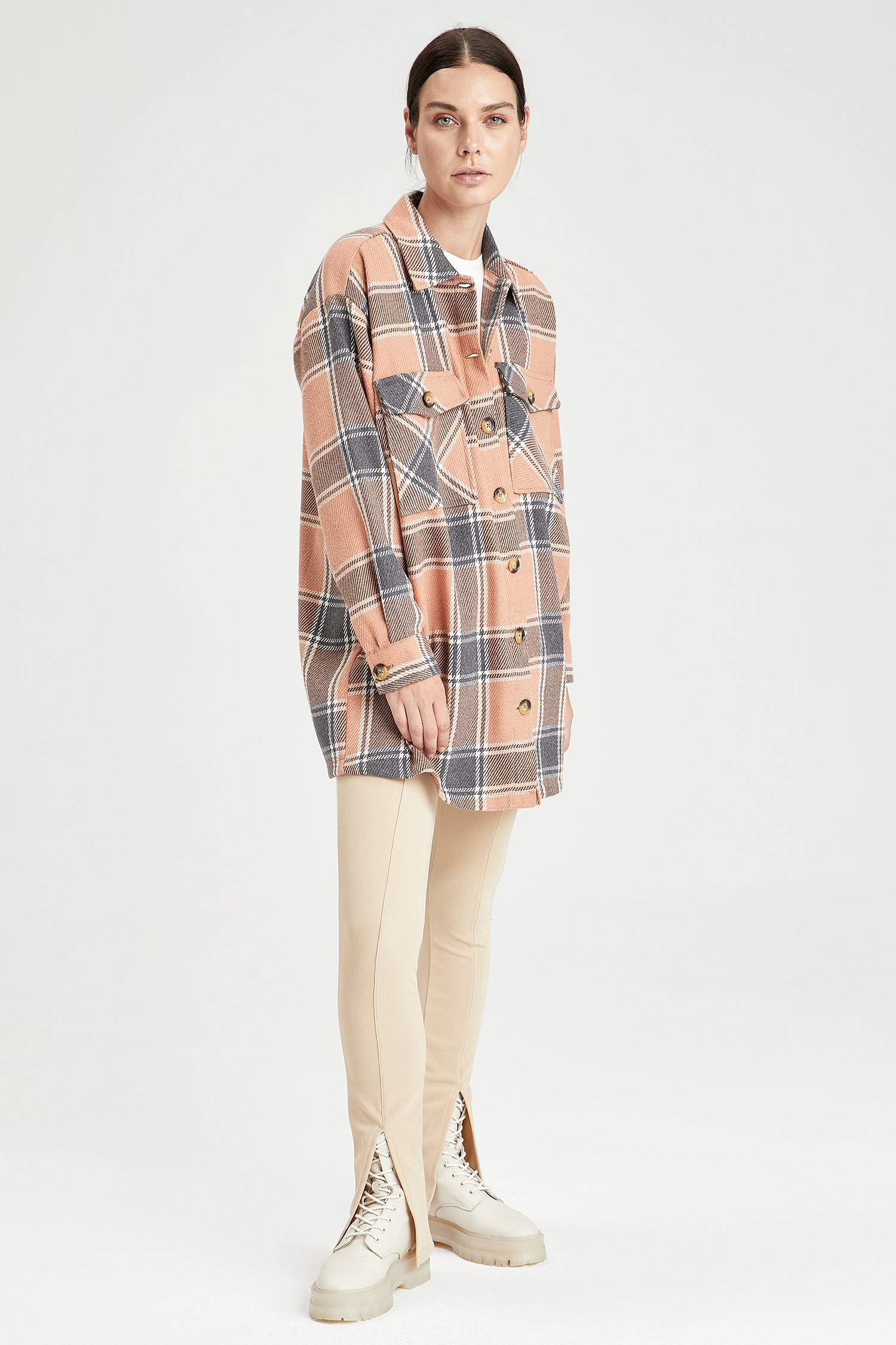 Retro Ekoseli Kapaklı Cepli Oversize Fit Tüvit Oduncu Gömlek Ceket