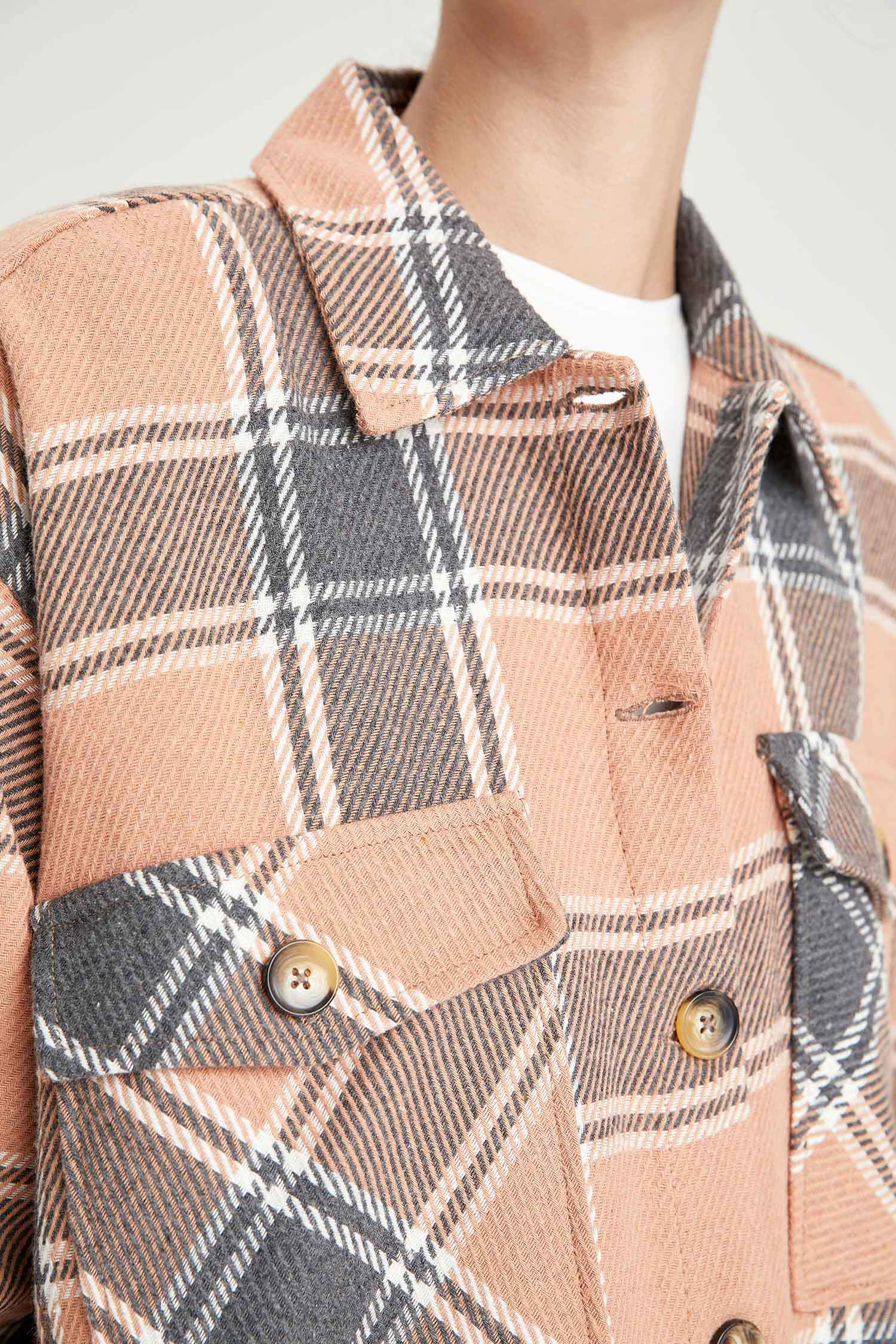 Retro Ekoseli Kapaklı Cepli Oversize Fit Tüvit Oduncu Gömlek Ceket