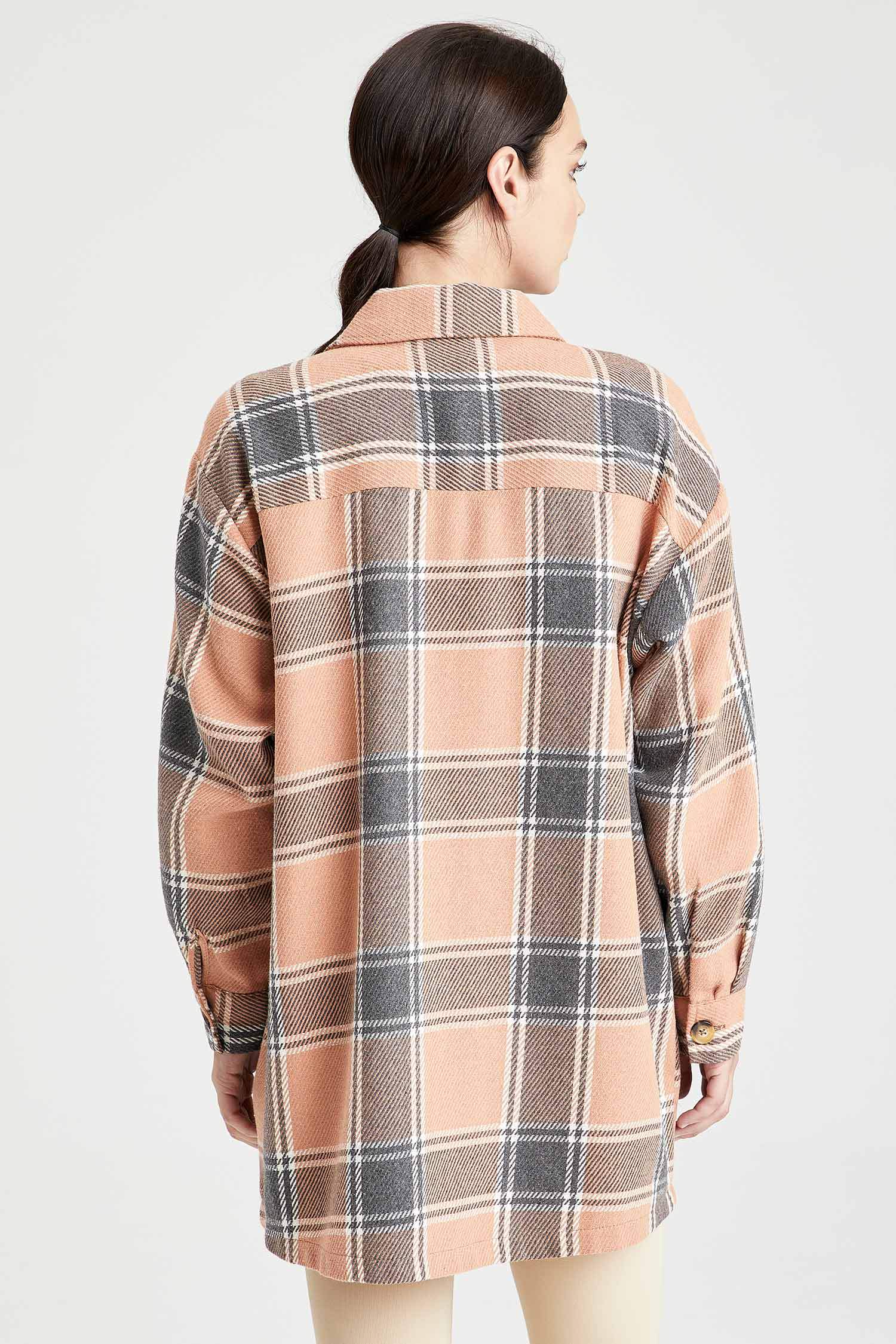 Retro Ekoseli Kapaklı Cepli Oversize Fit Tüvit Oduncu Gömlek Ceket
