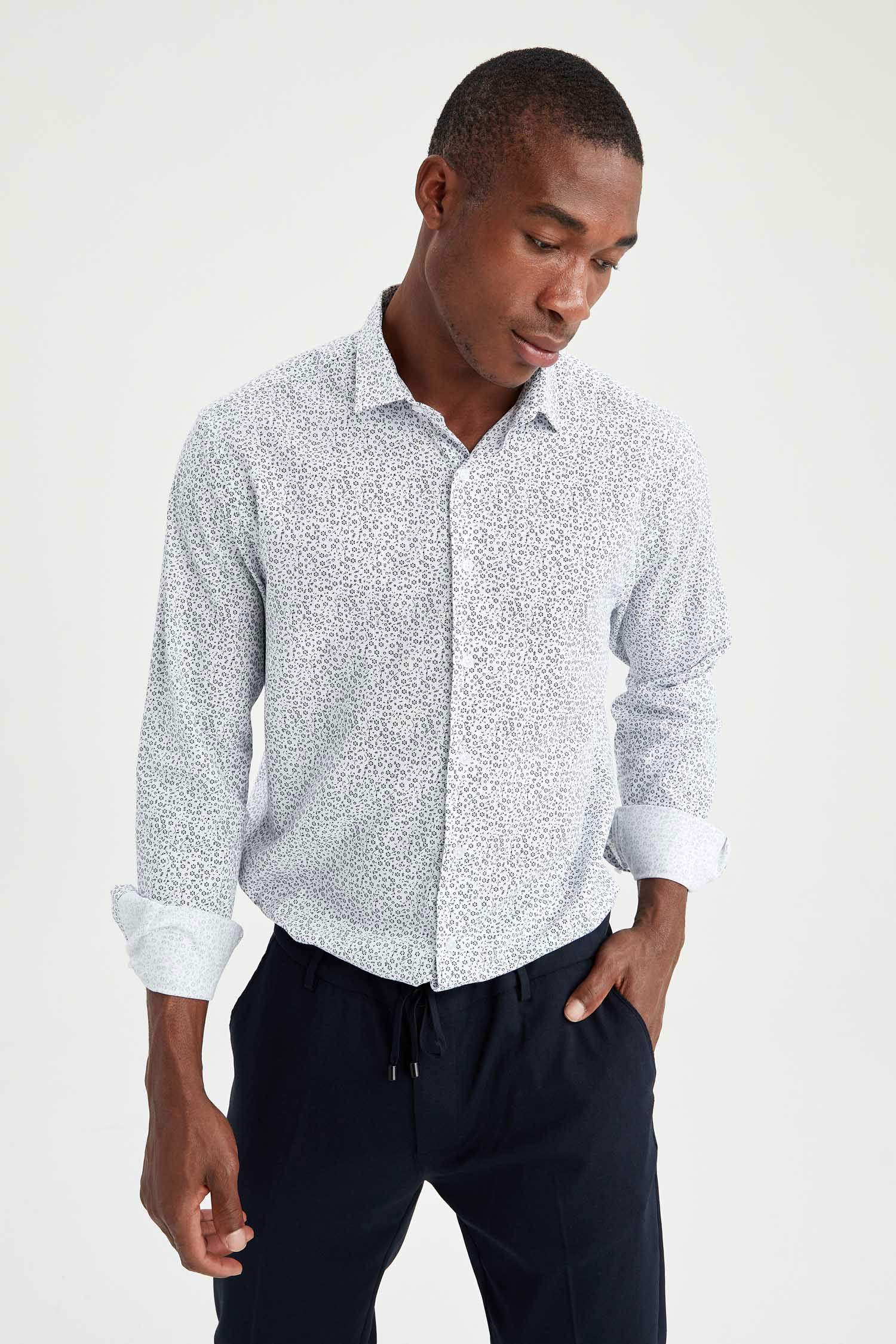 Modern Fit Desenli Klasik Uzun Kollu Gömlek