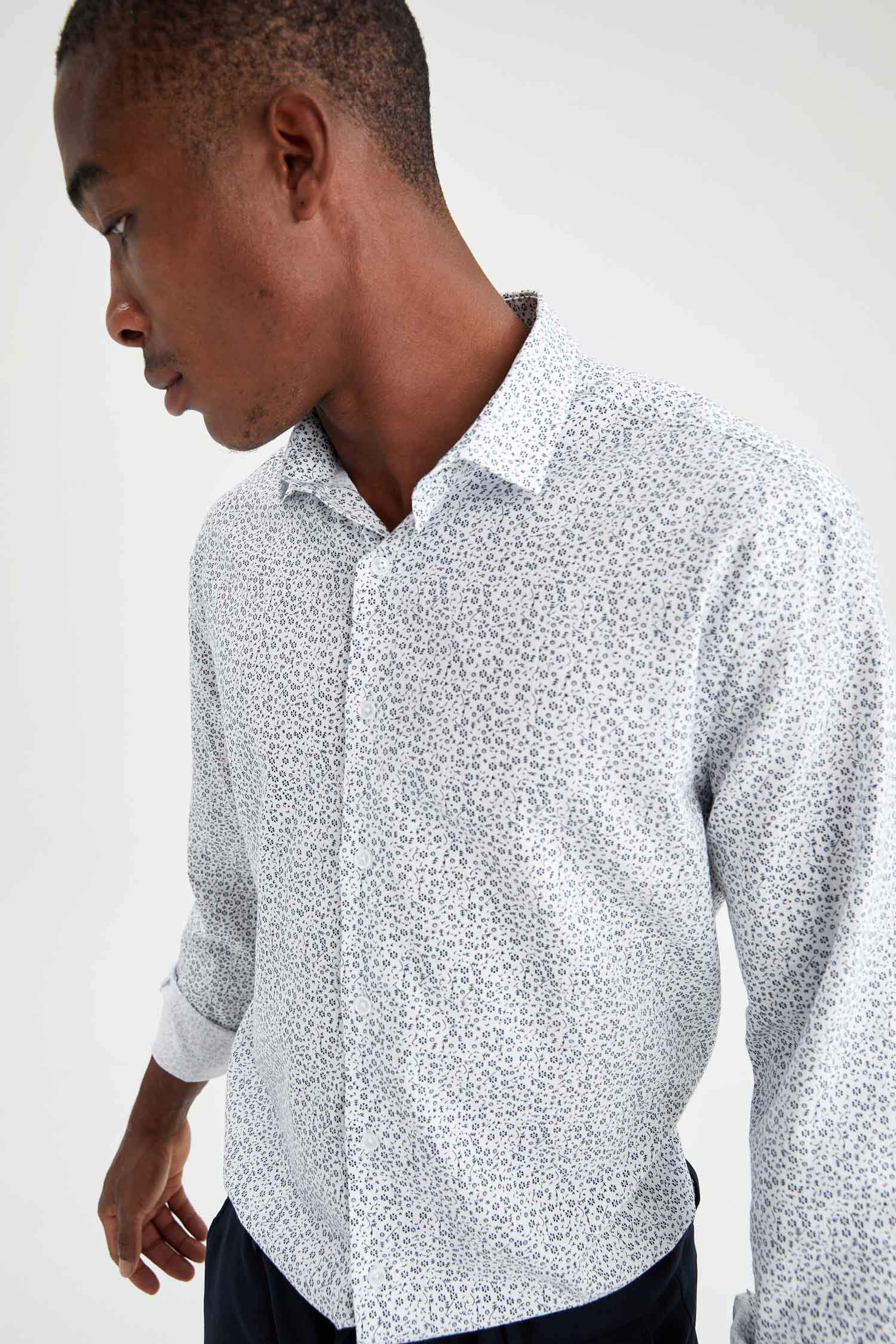 Modern Fit Desenli Klasik Uzun Kollu Gömlek
