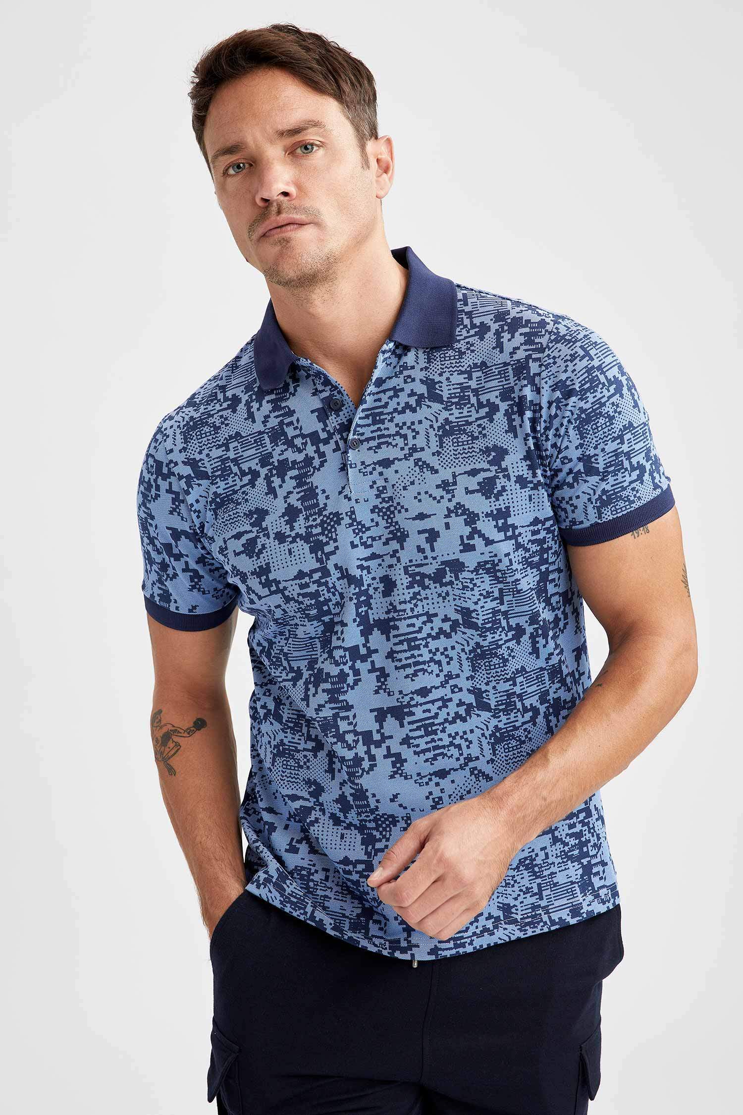 Slim Fit Polo Yaka Desenli Kısa Kollu Tişört