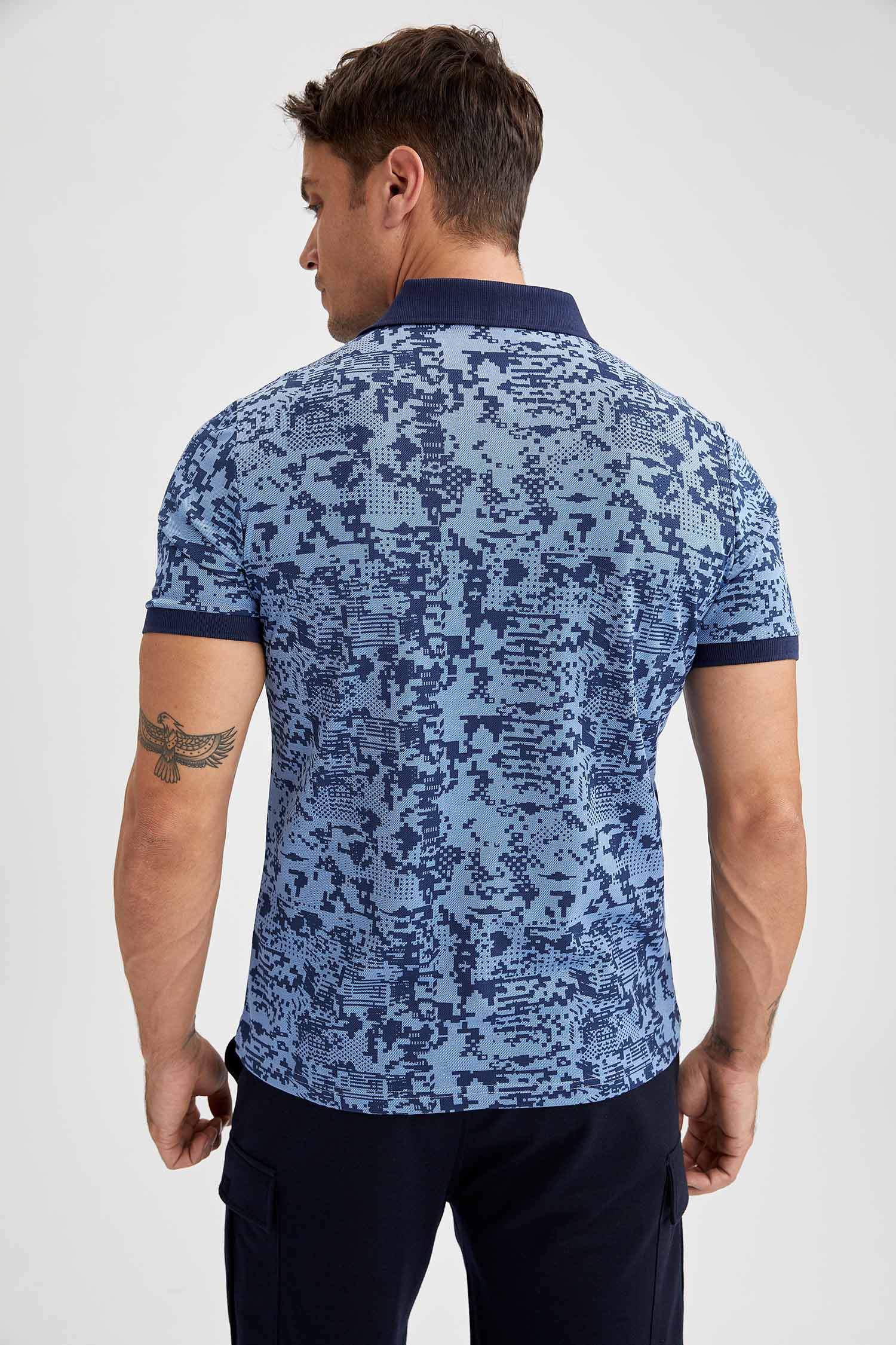 Slim Fit Polo Yaka Desenli Kısa Kollu Tişört