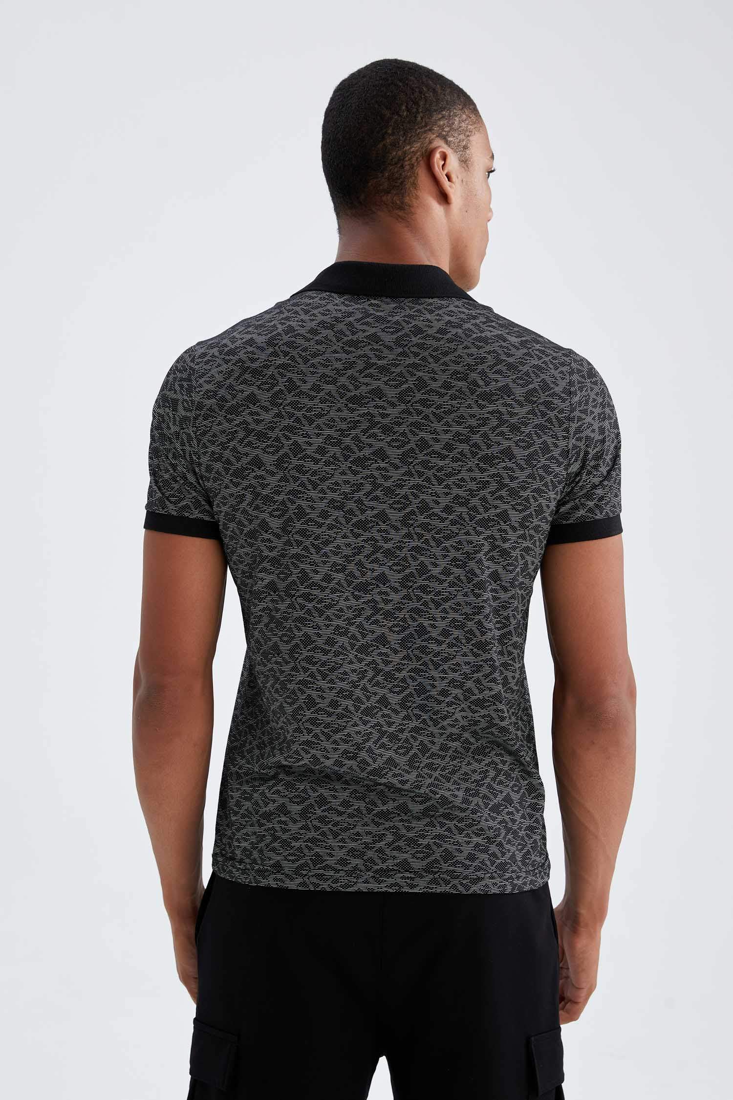 Slim Fit Polo Yaka Desenli Kısa Kollu Tişört